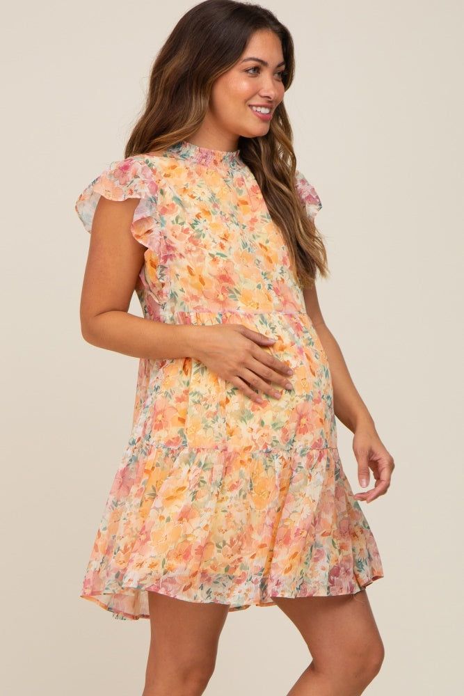 Orange Floral Chiffon Tiered Maternity Dress sold by Pinkblush product image thumbnail 2