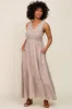 Cream Floral Smocked Sleeveless Back Tie Maternity Maxi Dress sold by Pinkblush