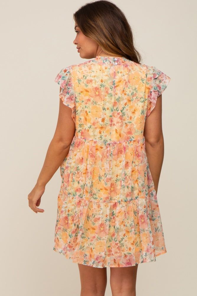Orange Floral Chiffon Tiered Maternity Dress sold by Pinkblush product image thumbnail 3