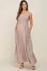 Cream Floral Smocked Sleeveless Back Tie Maternity Maxi Dress sold by Pinkblush