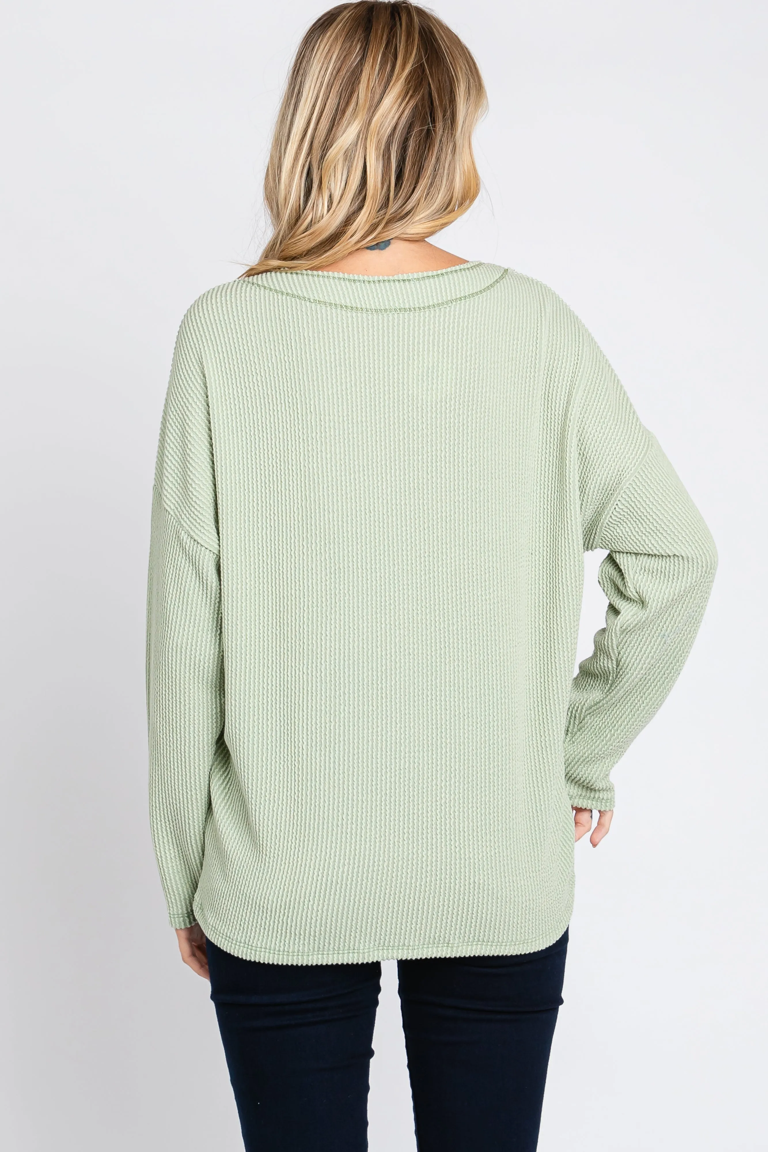 Light Olive Ribbed V-Neck Long Sleeve Top sold by Pinkblush product image thumbnail 3