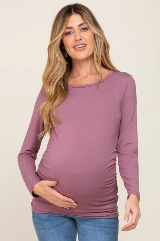 Mauve Ruched Long Sleeve Maternity Top sold by Pinkblush