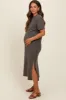 Charcoal Basic Side Slit Maternity Midi Dress sold by Pinkblush