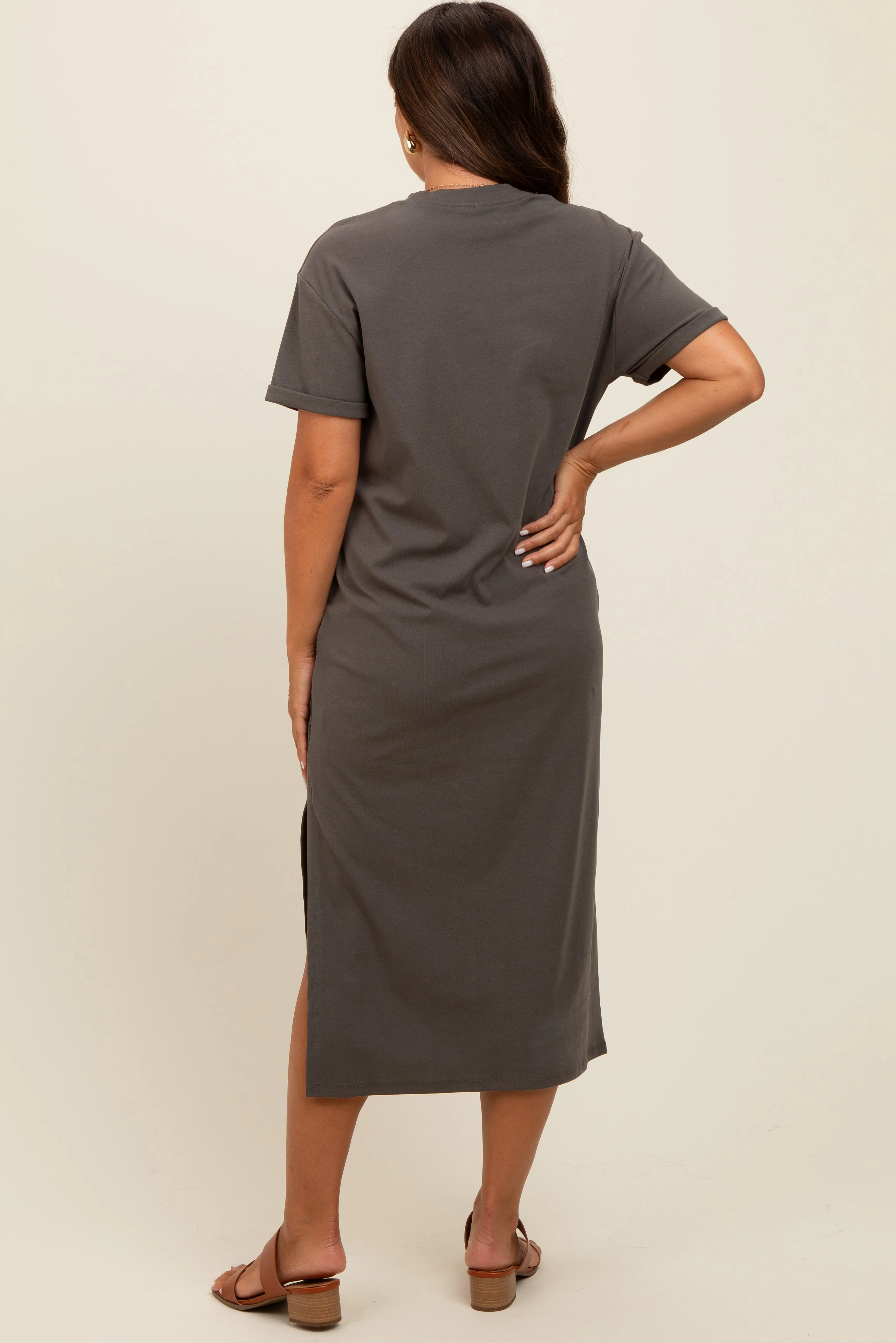 Charcoal Basic Side Slit Maternity Midi Dress sold by Pinkblush product image thumbnail 4