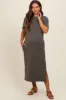 Charcoal Basic Side Slit Maternity Midi Dress sold by Pinkblush