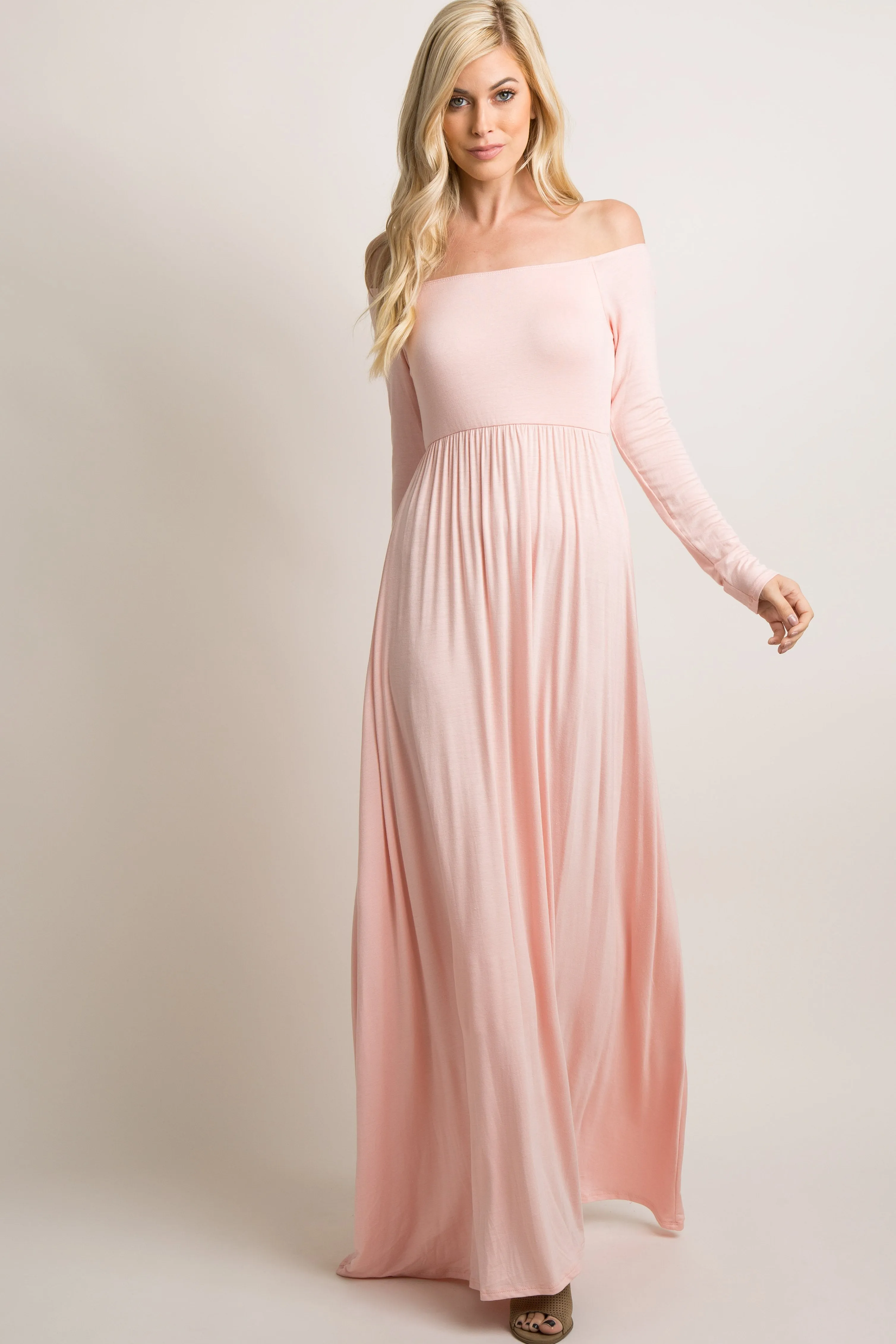PinkBlush Petite Pink Solid Off Shoulder Maxi Dress sold by Pinkblush