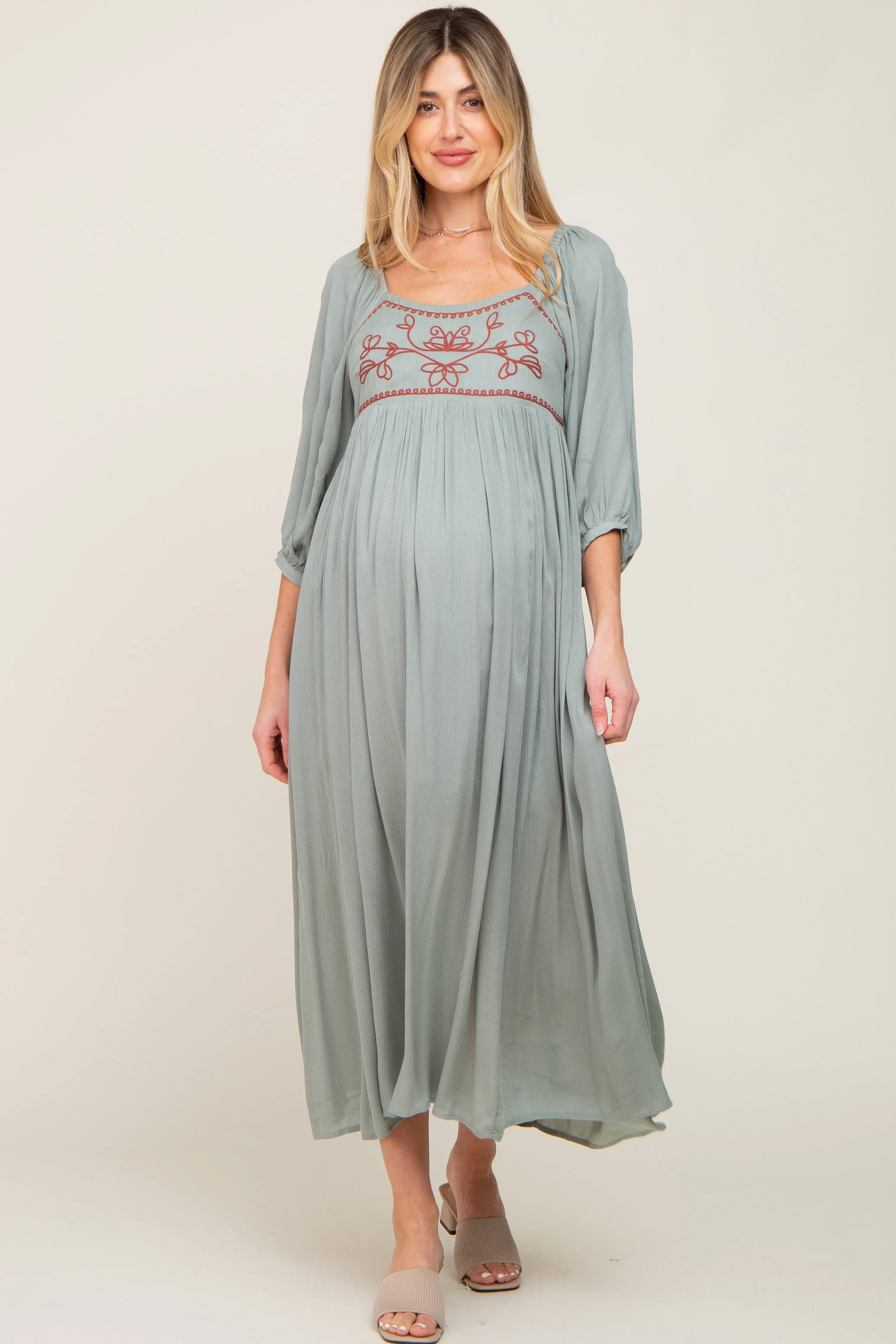 Mint Embroidered 3/4 Sleeve Maternity Maxi Dress sold by Pinkblush product image thumbnail 4
