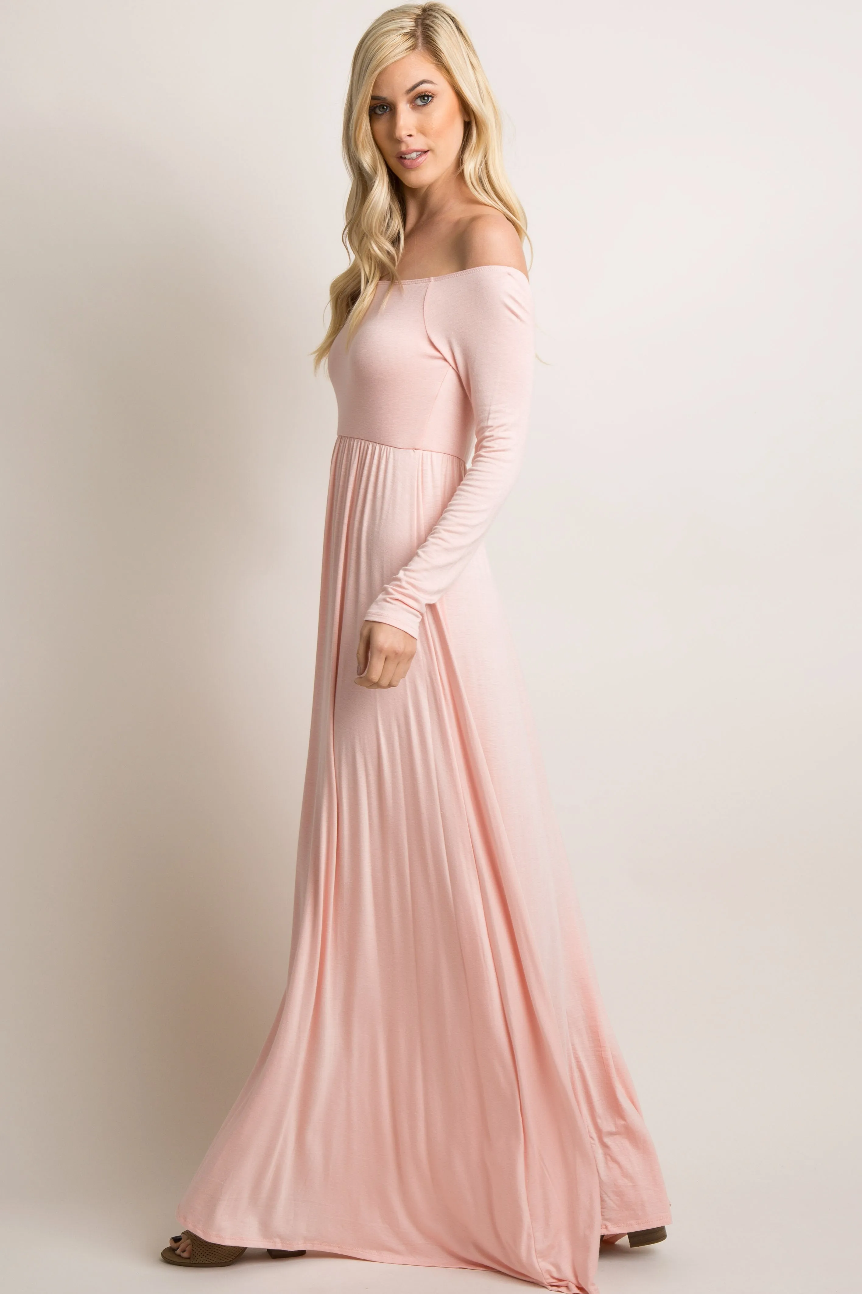 PinkBlush Petite Pink Solid Off Shoulder Maxi Dress sold by Pinkblush product image thumbnail 2