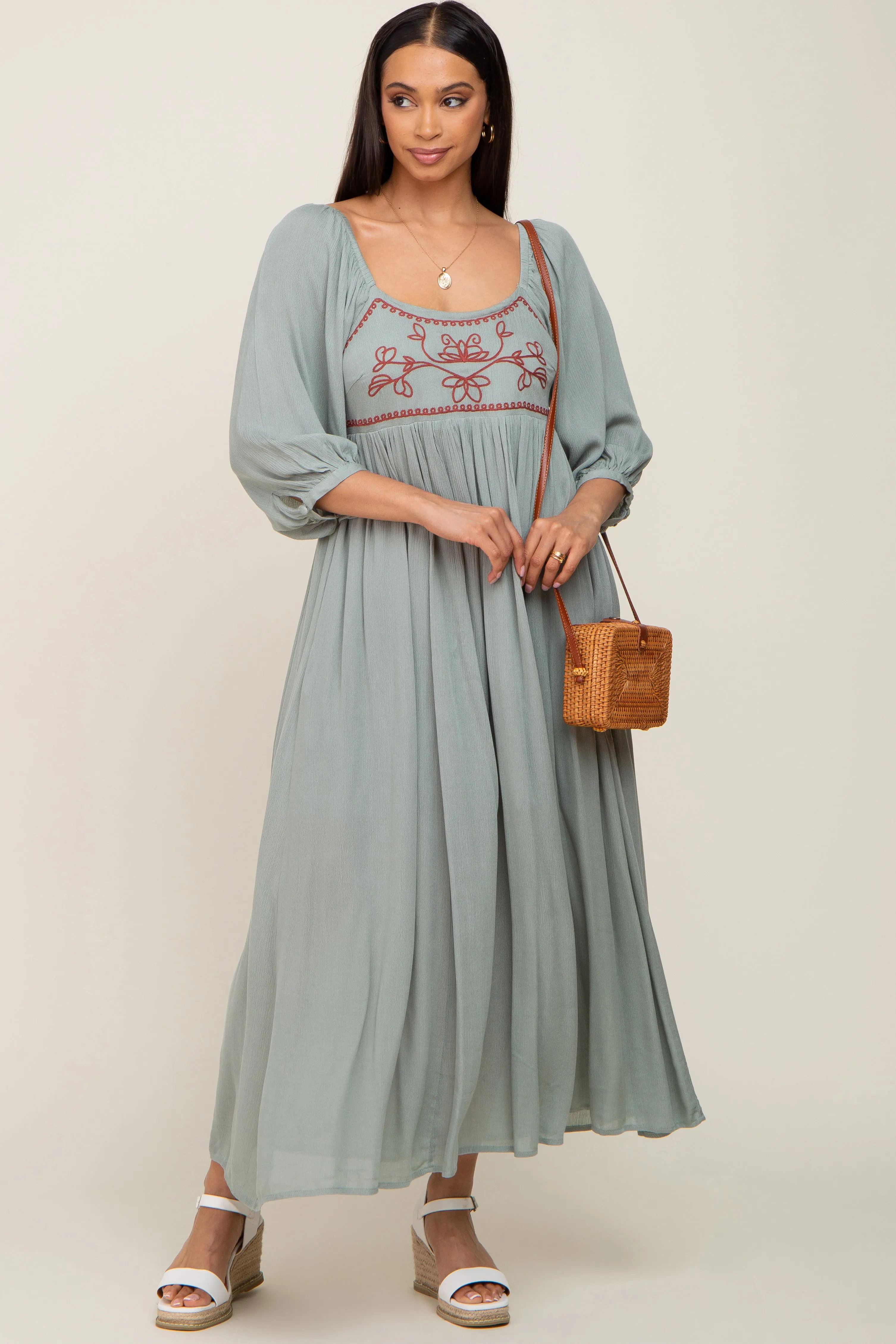 Mint Embroidered 3/4 Sleeve Maternity Maxi Dress sold by Pinkblush product image thumbnail 5