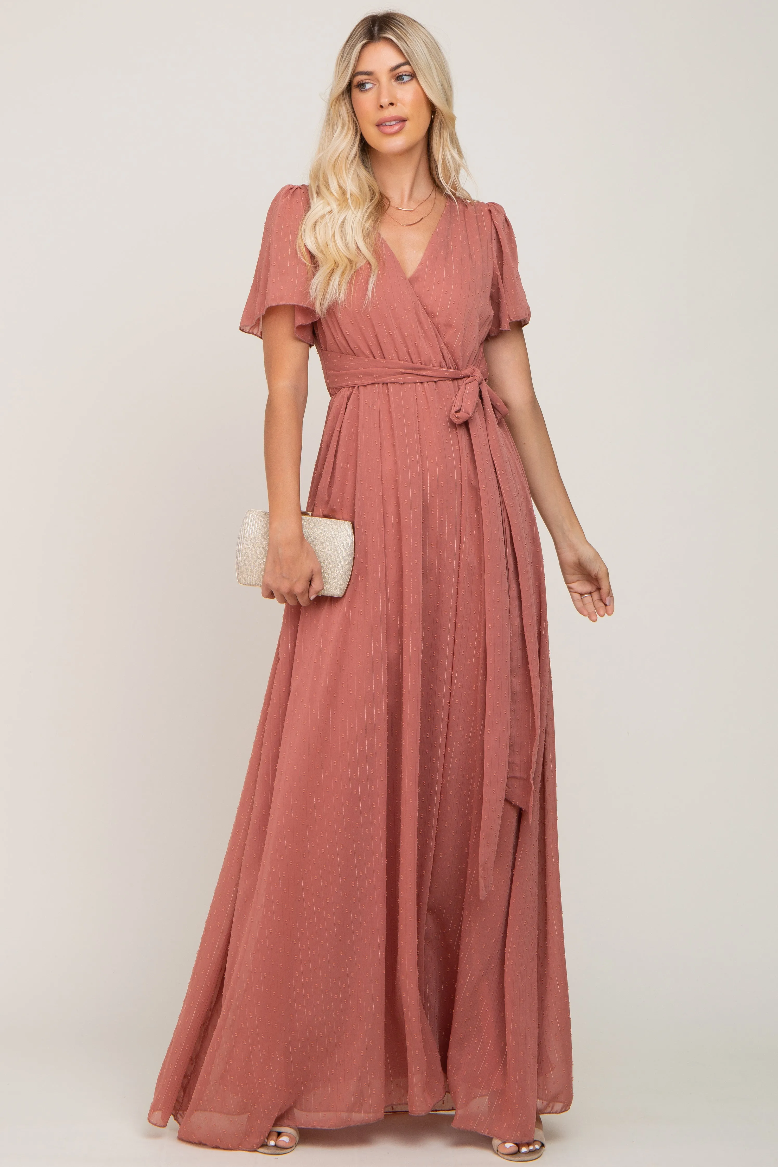 Mauve Swiss Dot Chiffon Maxi Dress sold by Pinkblush product image thumbnail 4