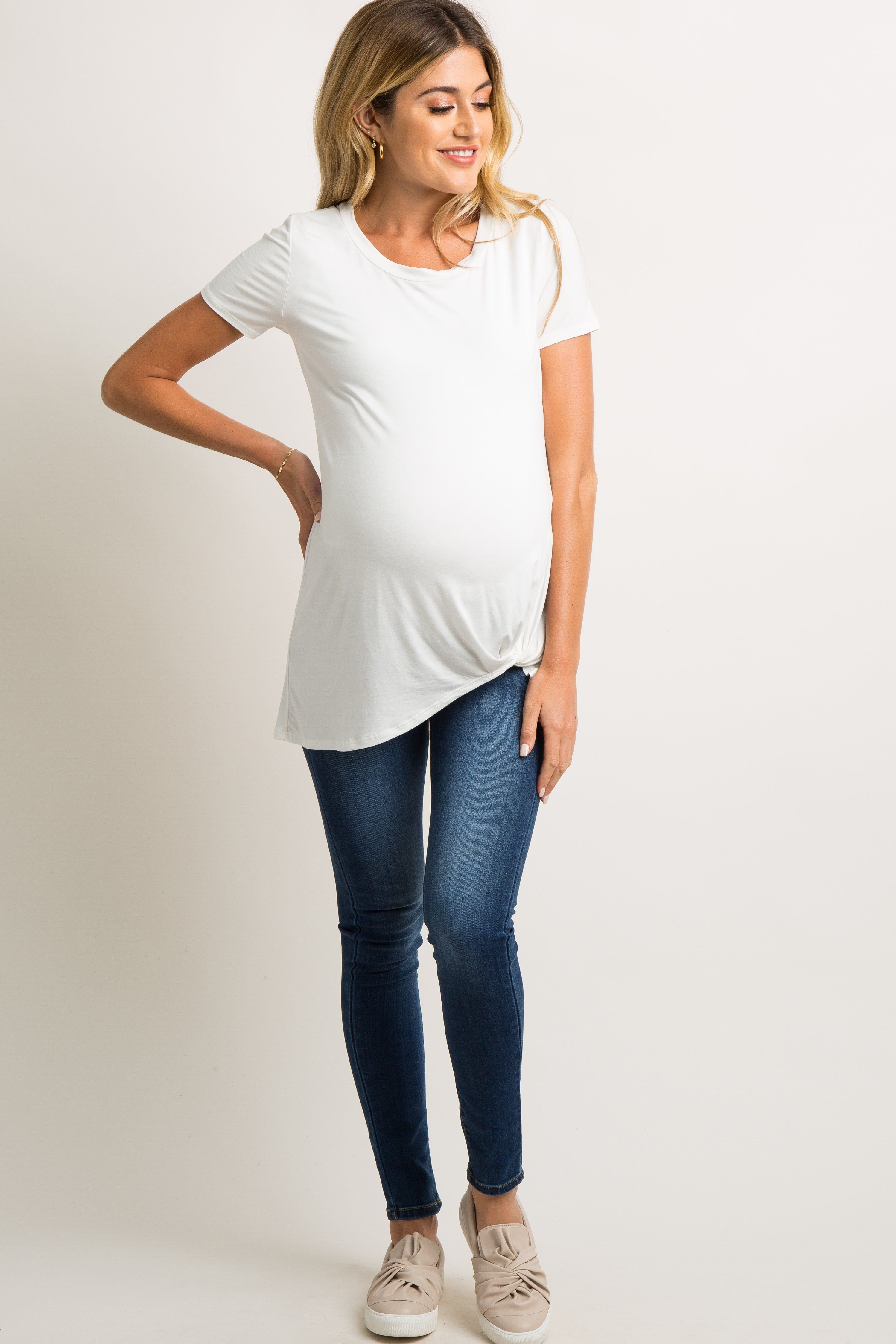 Blue Faded Wash Maternity Skinny Jeans sold by Pinkblush