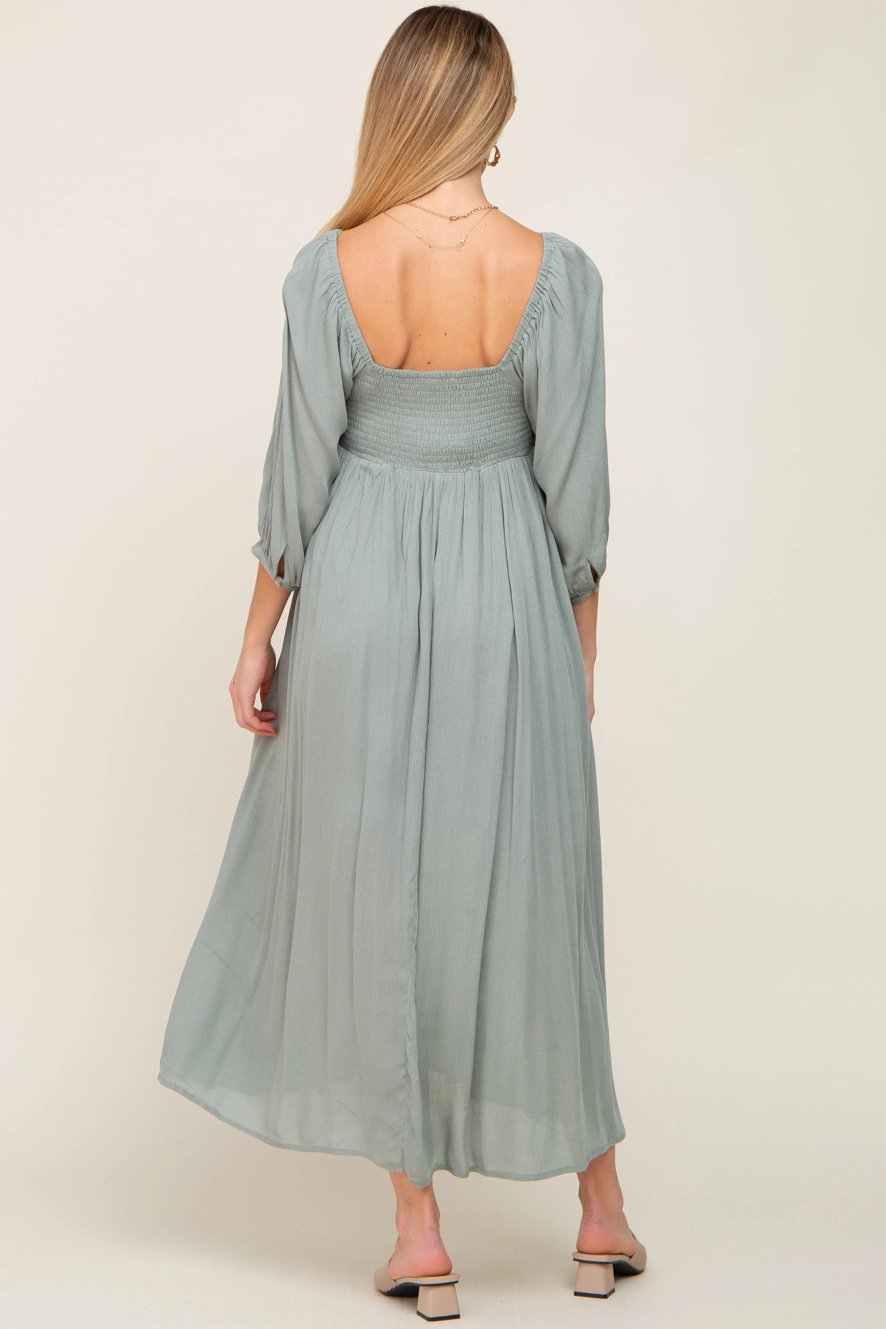 Mint Embroidered 3/4 Sleeve Maternity Maxi Dress sold by Pinkblush product image thumbnail 3