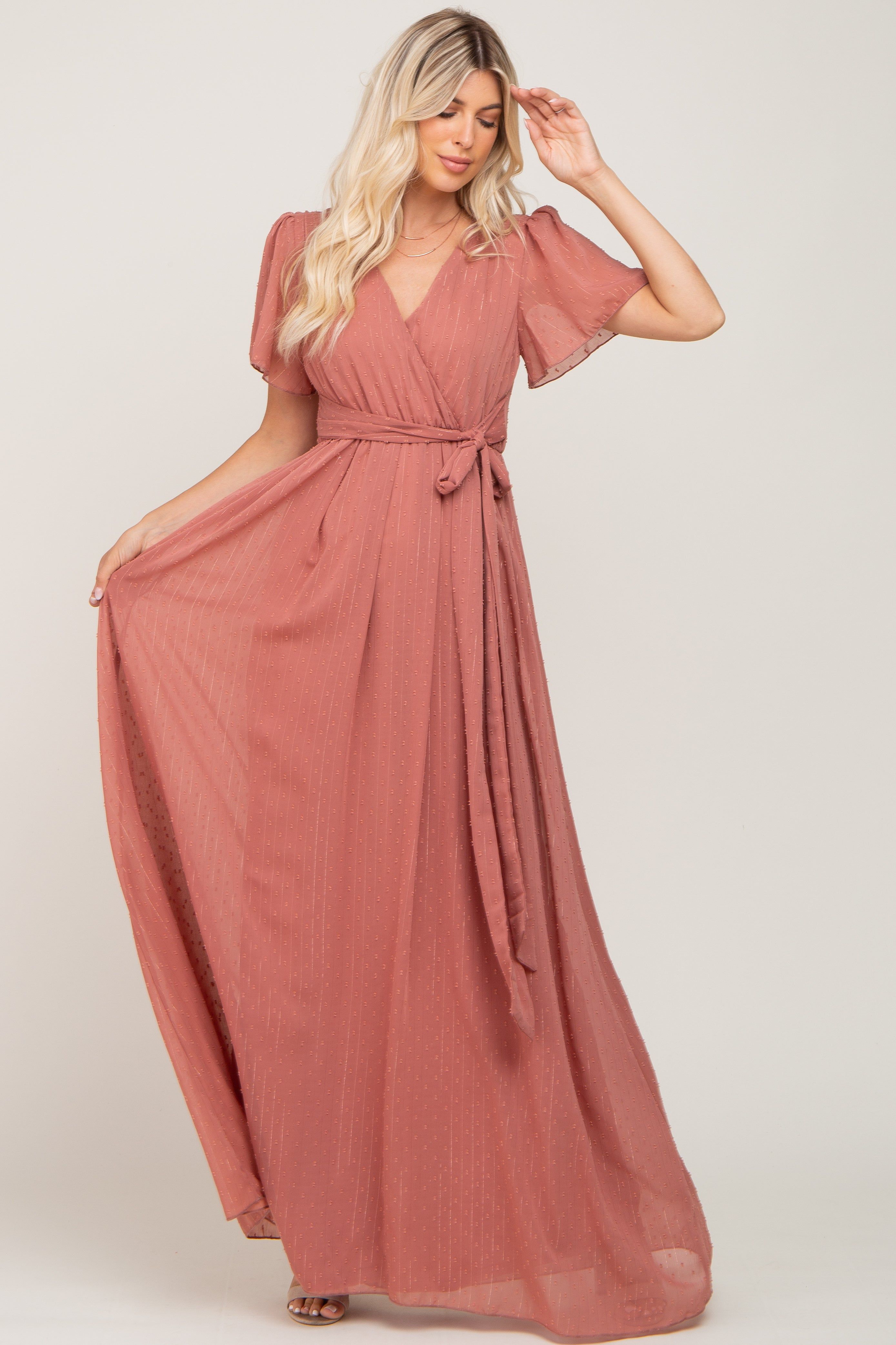 Mauve Swiss Dot Chiffon Maxi Dress sold by Pinkblush product image thumbnail 5