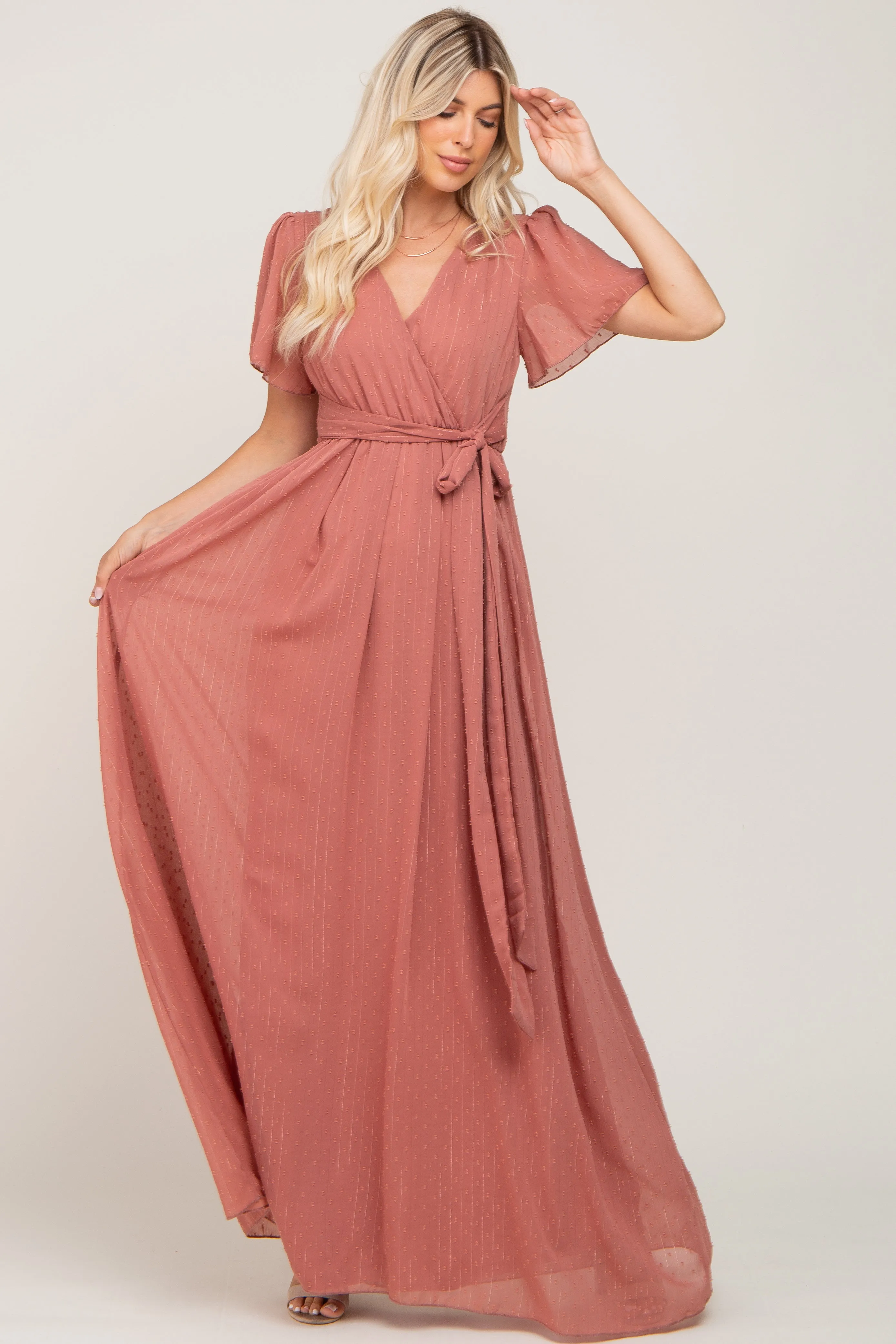 Mauve Swiss Dot Chiffon Maxi Dress sold by Pinkblush product image thumbnail 5