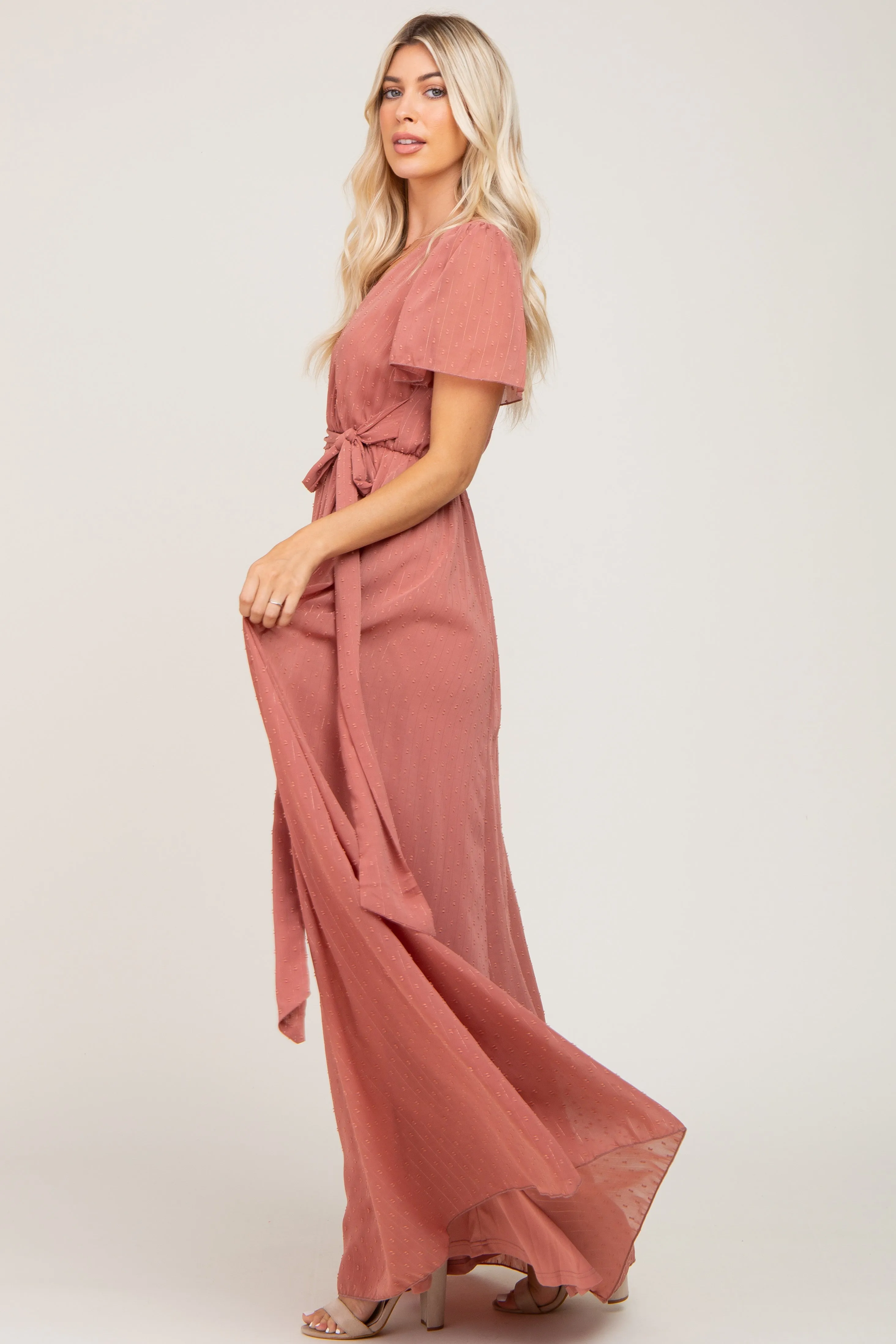 Mauve Swiss Dot Chiffon Maxi Dress sold by Pinkblush product image thumbnail 2