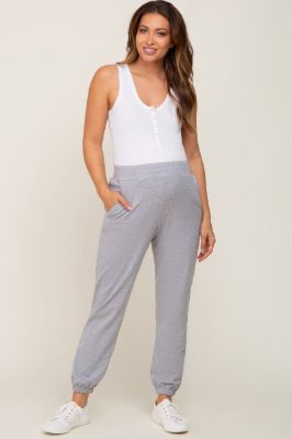 Heather Grey Basic Pocketed Maternity Sweatpants sold by Pinkblush