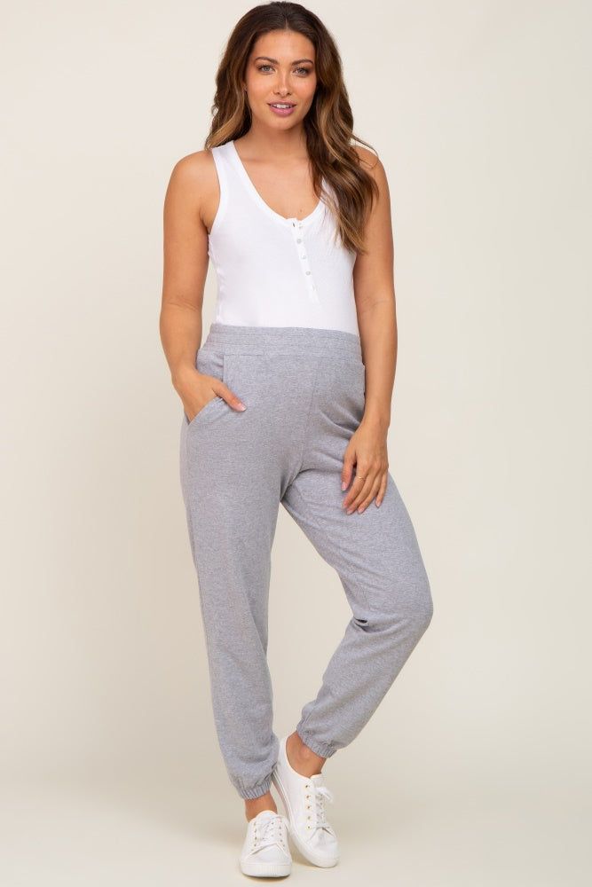 Heather Grey Basic Pocketed Maternity Sweatpants sold by Pinkblush product image thumbnail 5
