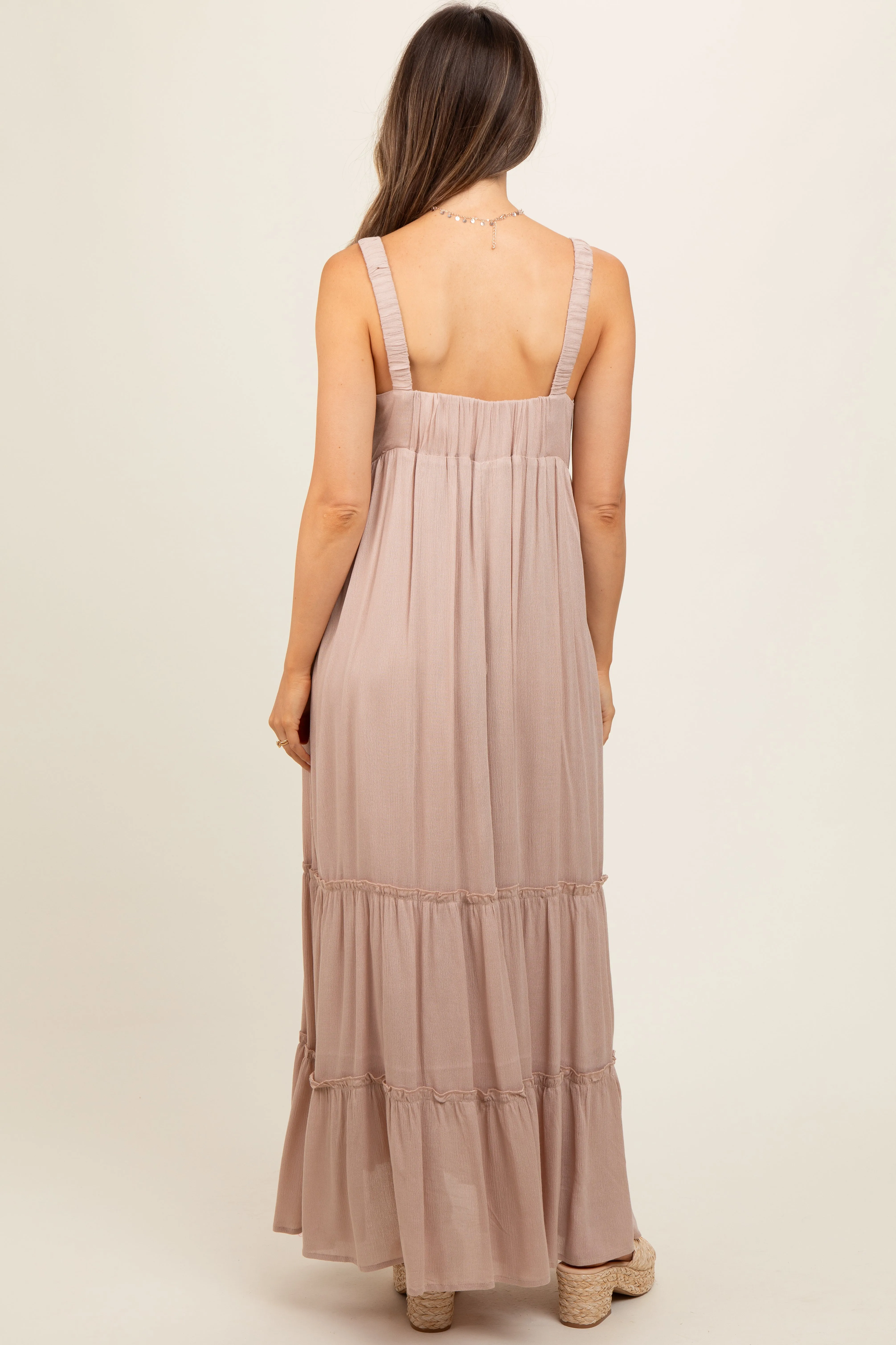 Taupe Tiered Maternity Maxi Dress sold by Pinkblush product image thumbnail 4