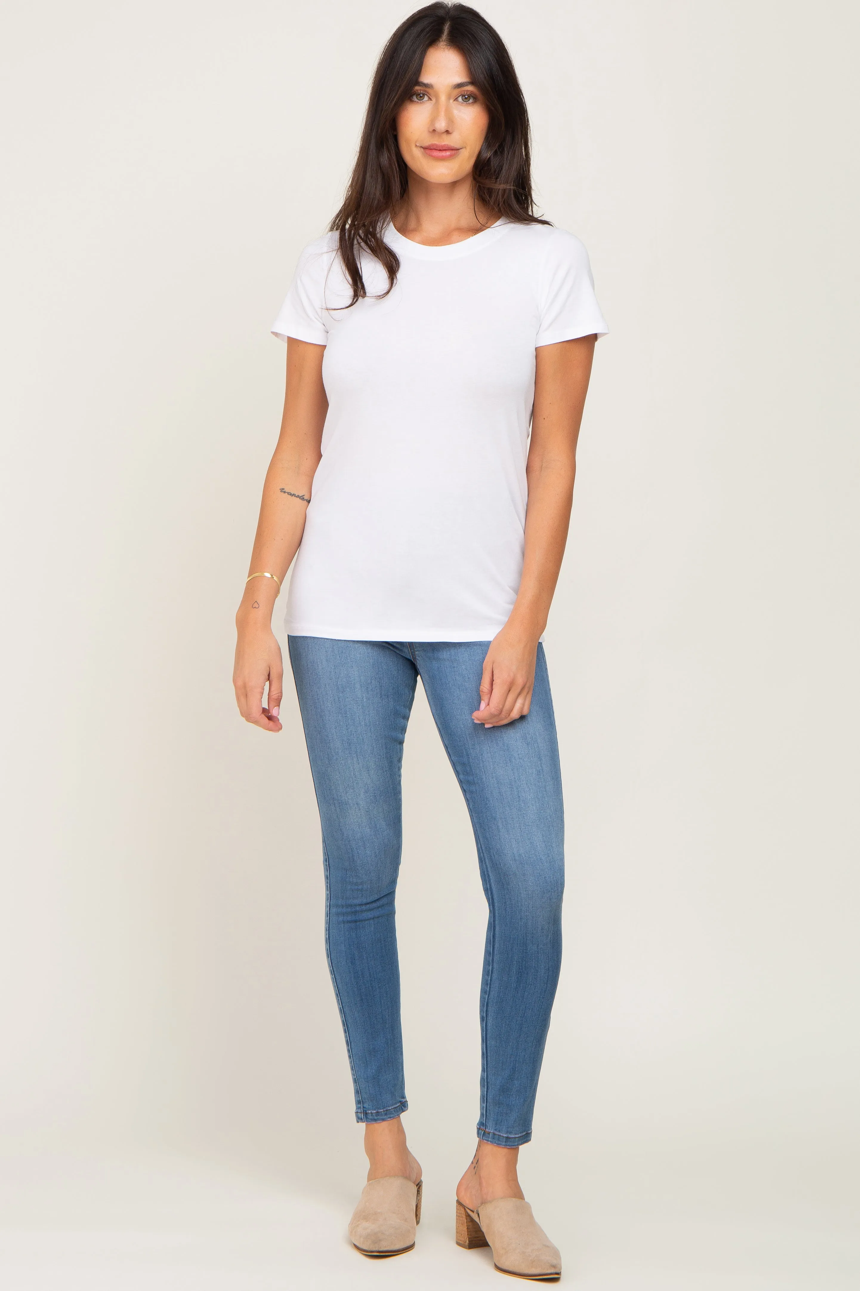 White Basic Crew Neck Tee sold by Pinkblush product image thumbnail 4