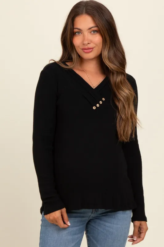 Black V-Neck Long Sleeve Maternity Top sold by Pinkblush
