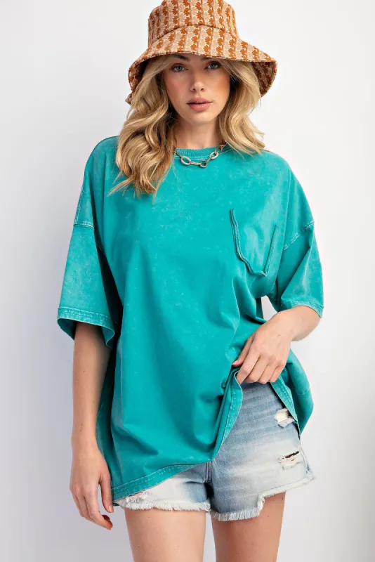 Turquoise Faded Wash Short Sleeve Top sold by Pinkblush