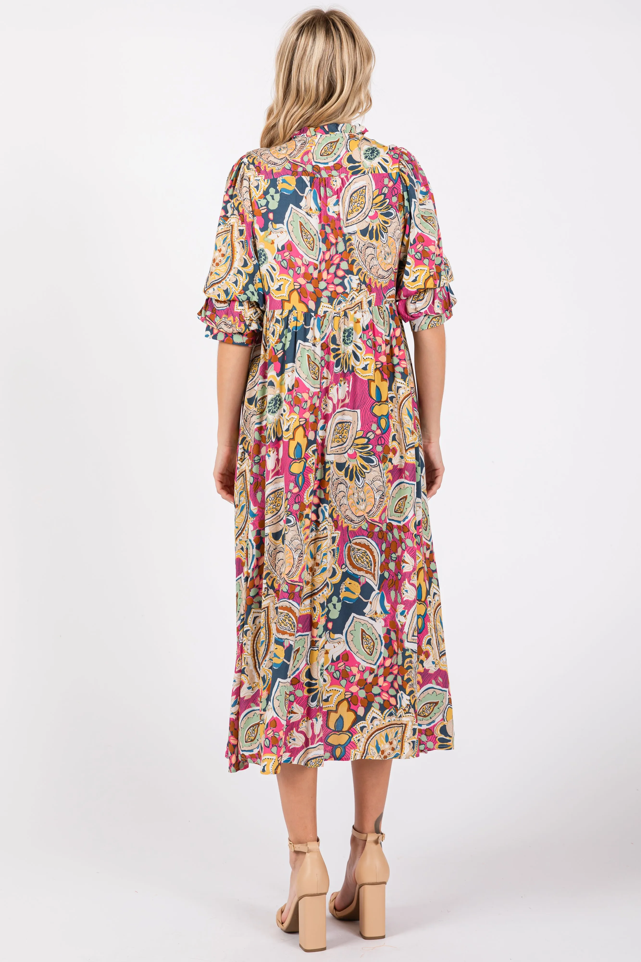 Pink Paisley Print Tiered A-Line Midi Dress sold by Pinkblush product image thumbnail 3