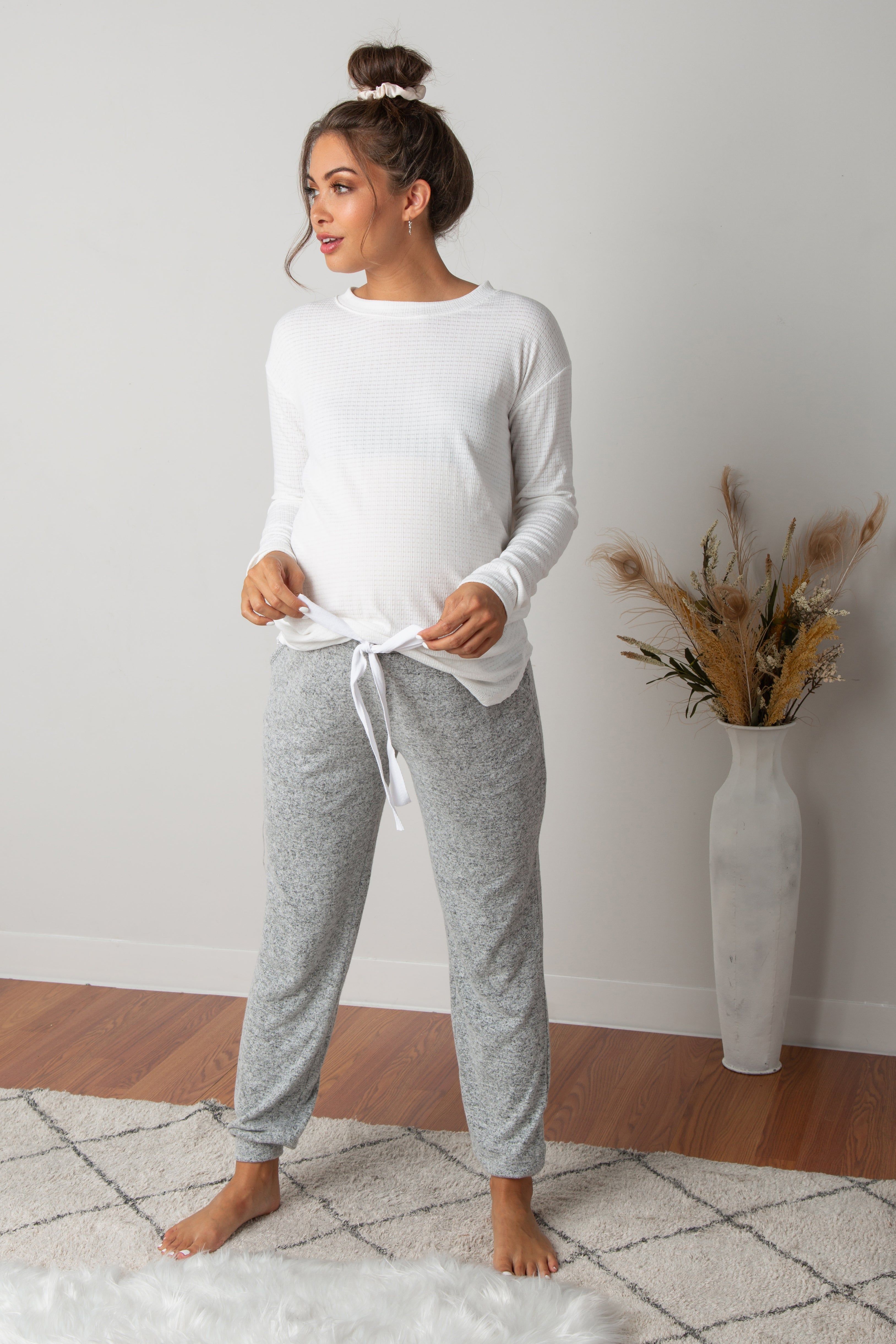 Heather Grey Drawstring Maternity Pajama Pants sold by Pinkblush product image thumbnail 2