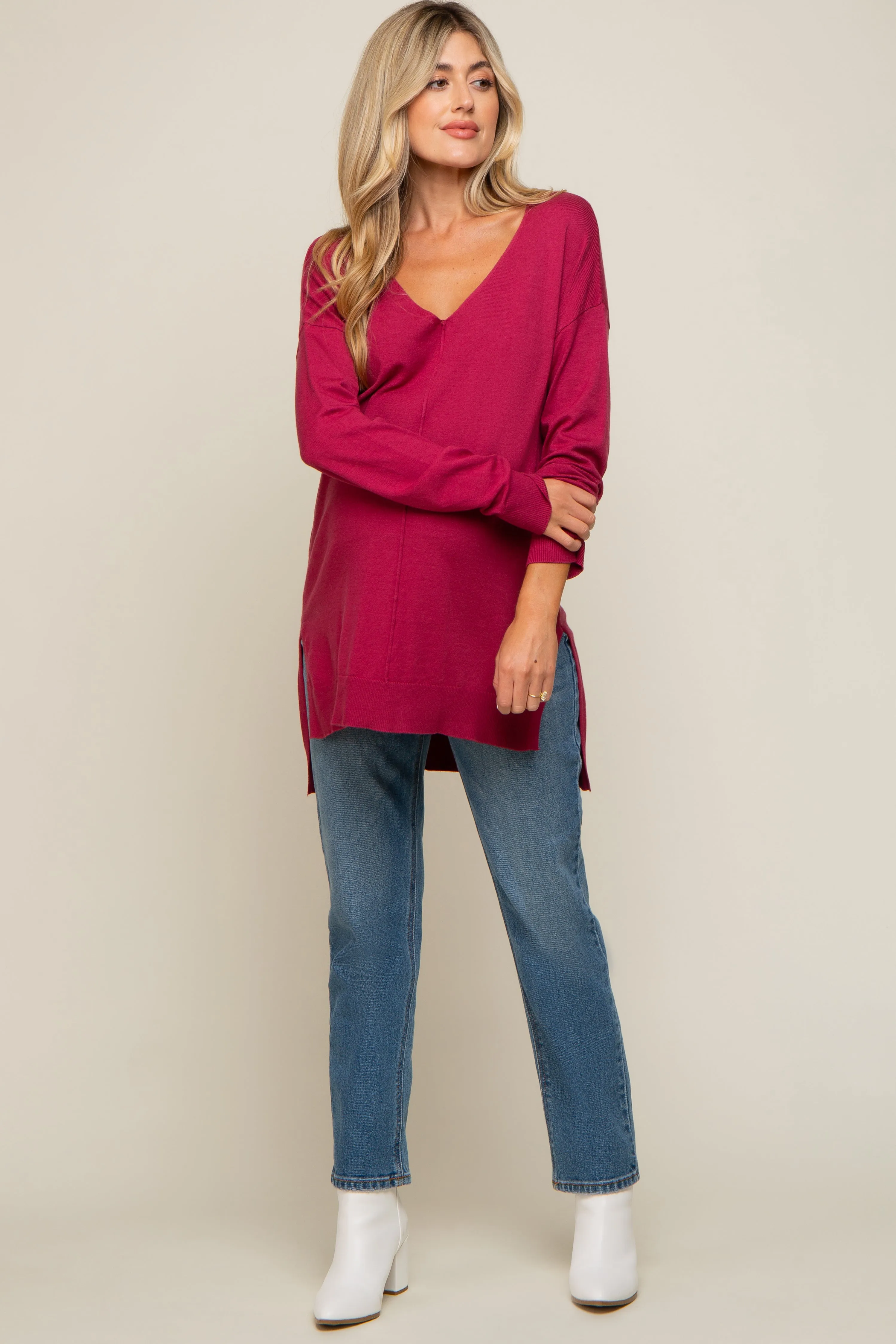 Magenta Oversized Knit Side Slit Maternity Top sold by Pinkblush product image thumbnail 4