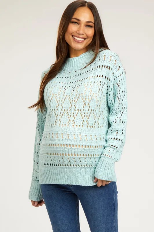 Light Blue Open Knit Maternity Sweater sold by Pinkblush