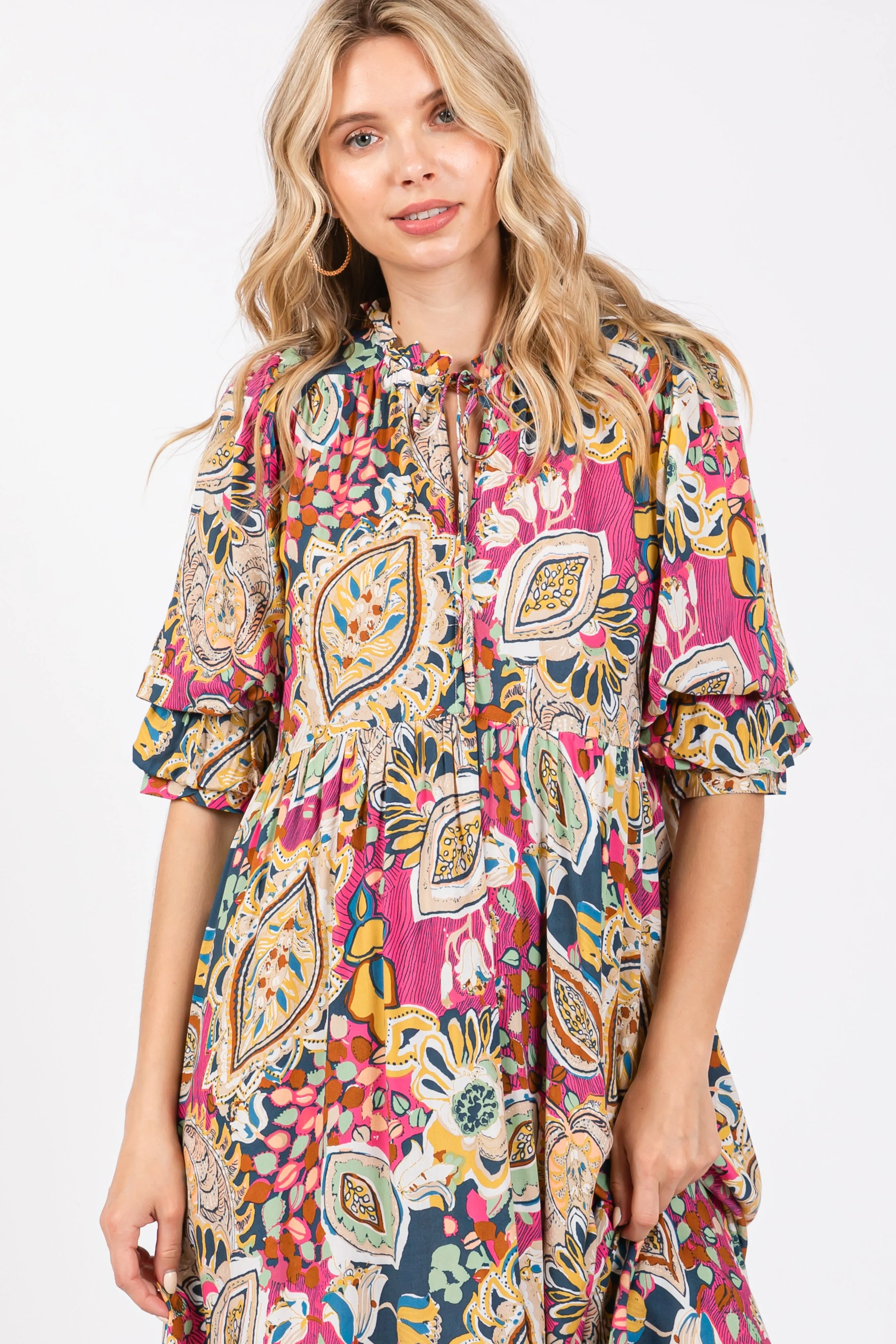 Pink Paisley Print Tiered A-Line Midi Dress sold by Pinkblush product image thumbnail 4