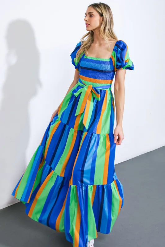 Blue Multi Stripe Maxi Dress sold by Pinkblush