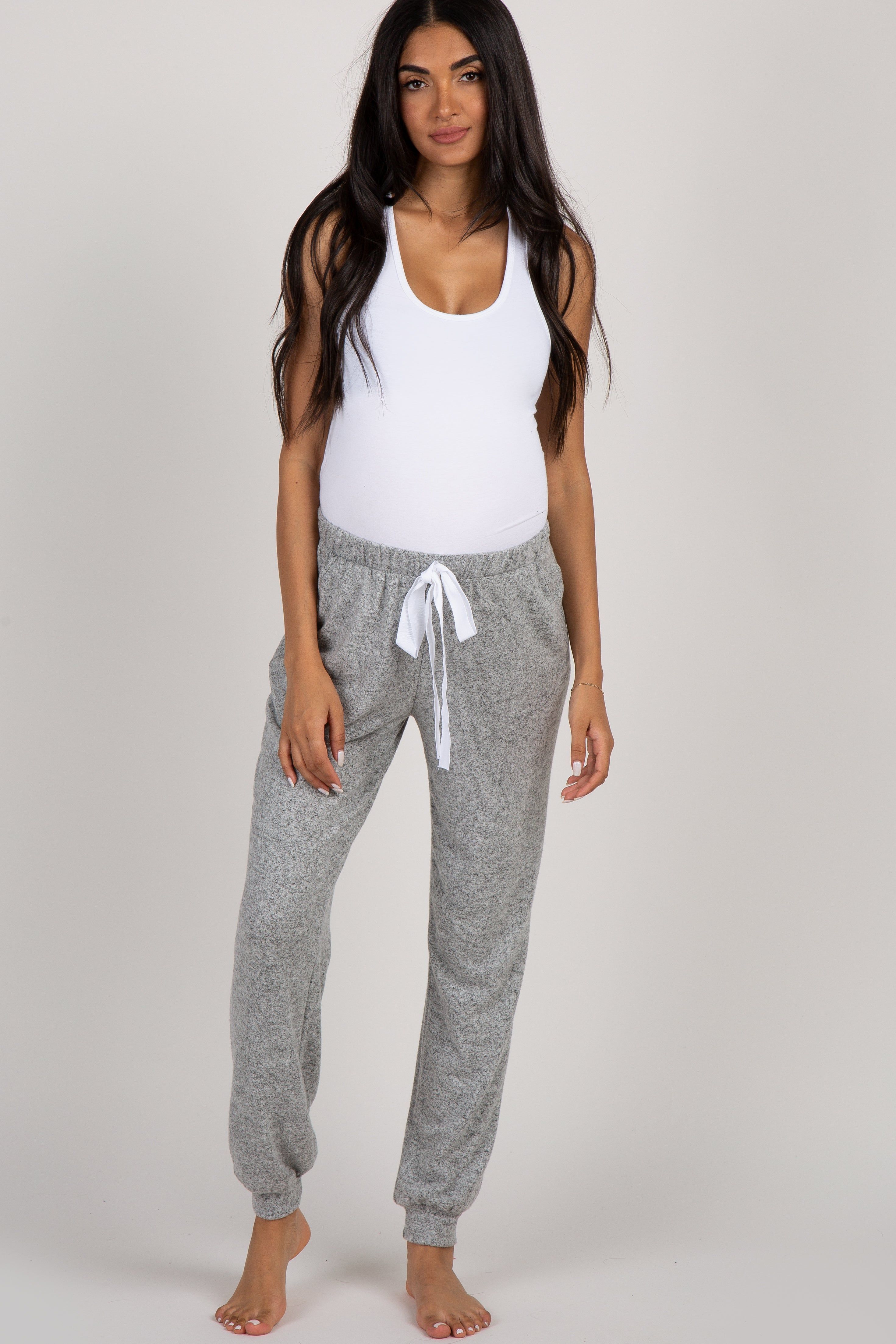 Heather Grey Drawstring Maternity Pajama Pants sold by Pinkblush product image thumbnail 3