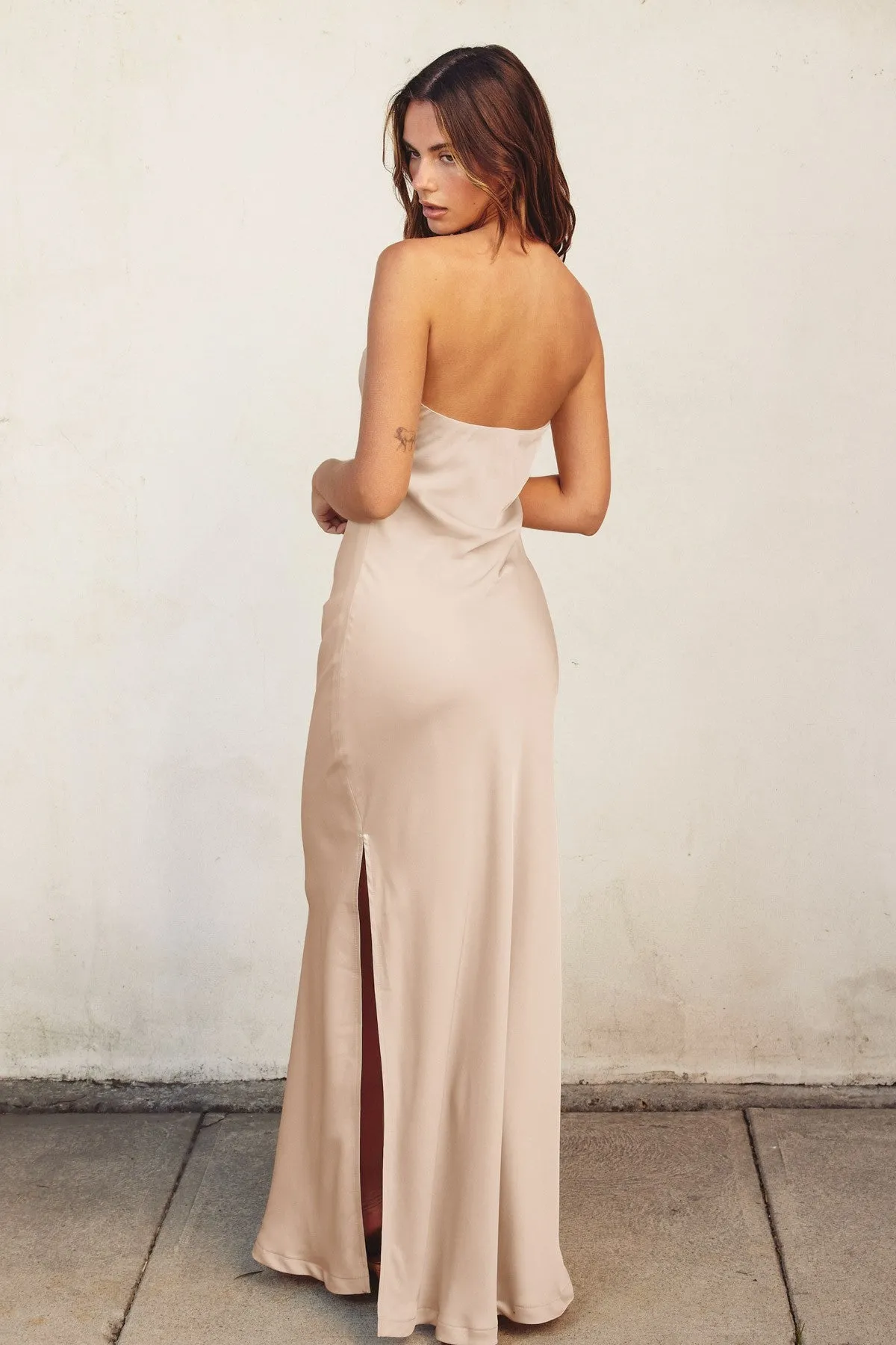 Champagne Strapless Bias Cut Maxi Dress sold by Pinkblush product image thumbnail 3