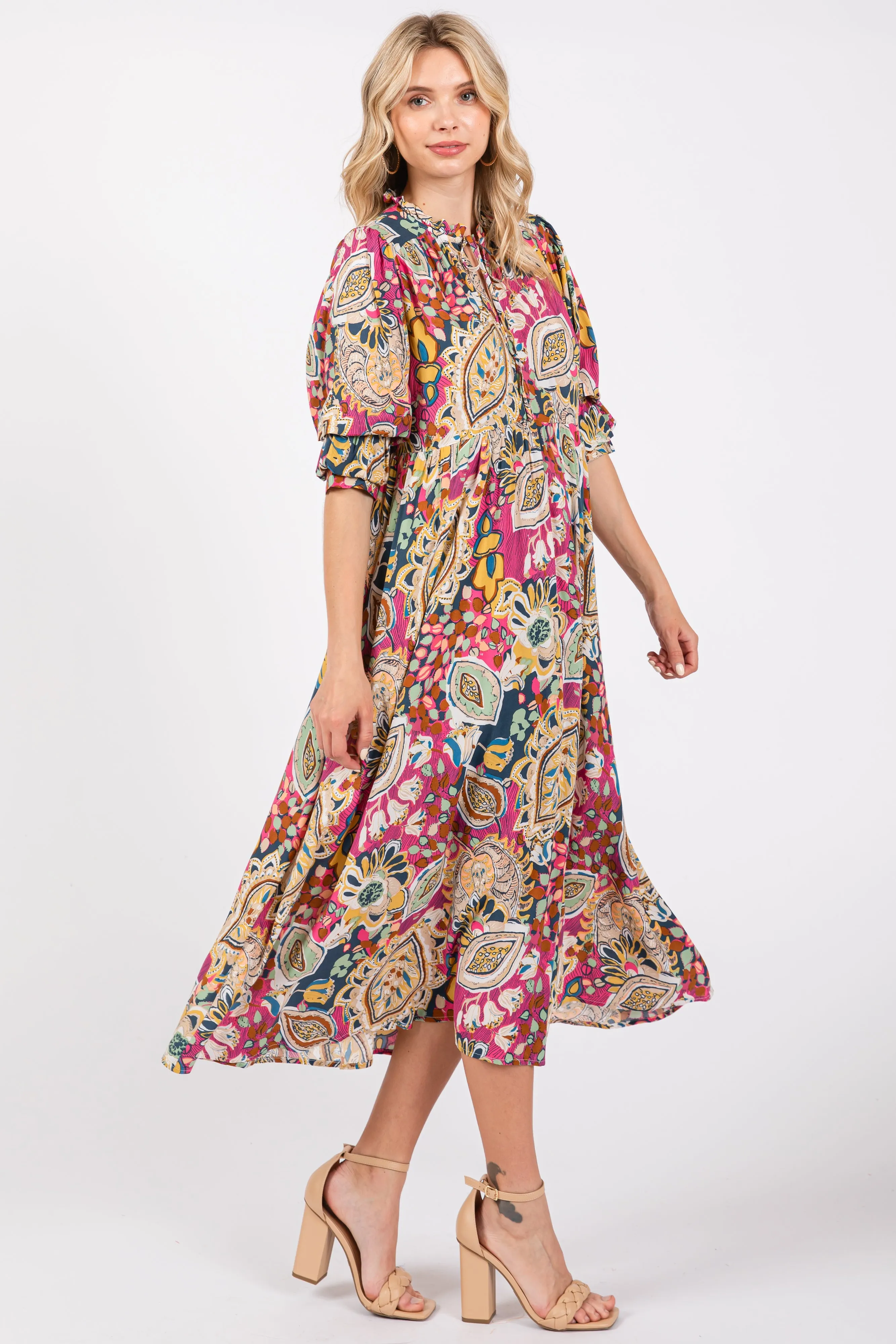 Pink Paisley Print Tiered A-Line Midi Dress sold by Pinkblush product image thumbnail 2