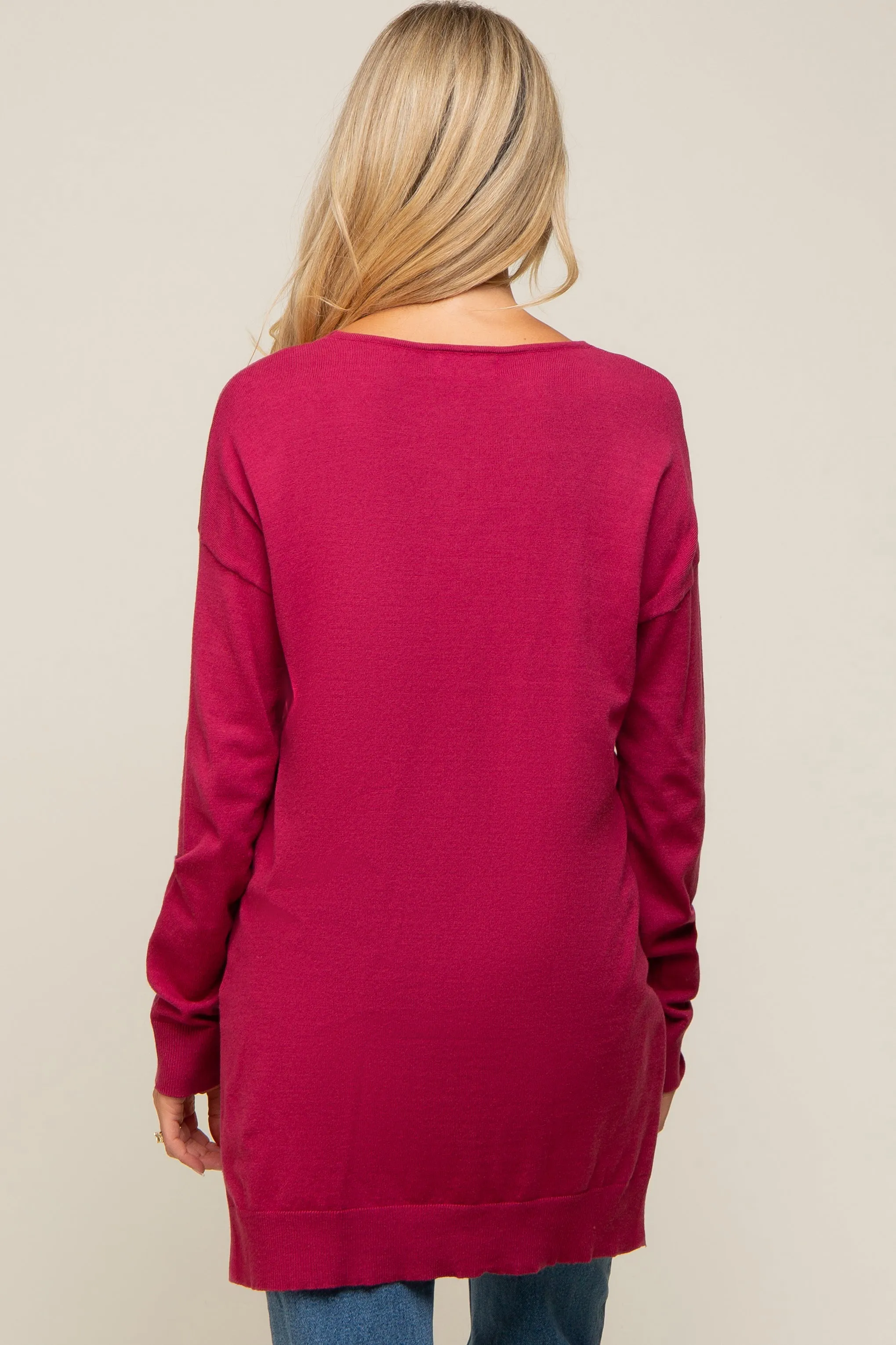 Magenta Oversized Knit Side Slit Maternity Top sold by Pinkblush product image thumbnail 3