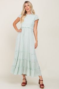 Mint Green Smocked Ruffle Accent Tiered Maxi Dress sold by Pinkblush
