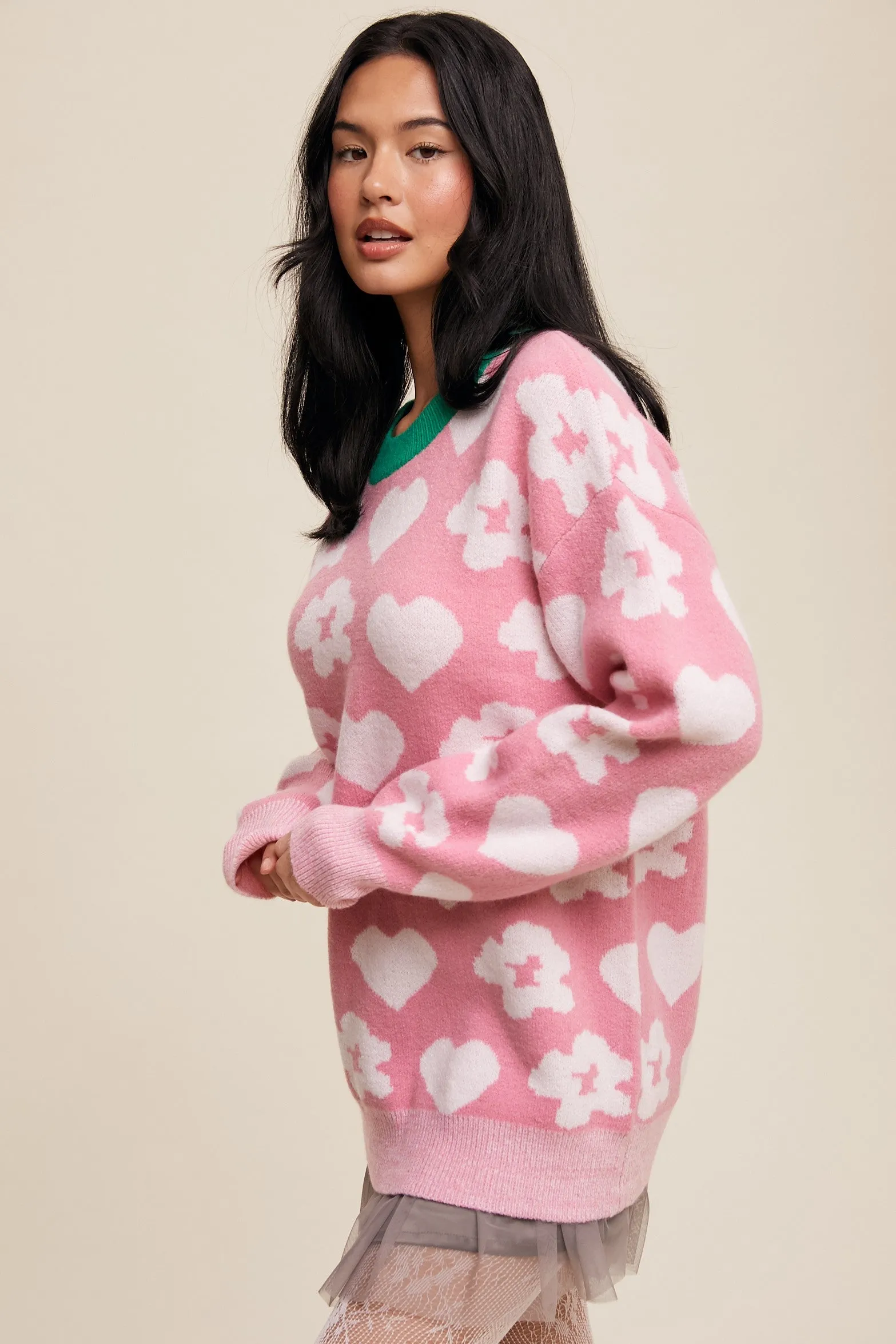 Pink Floral Heart Print Sweater sold by Pinkblush product image thumbnail 3