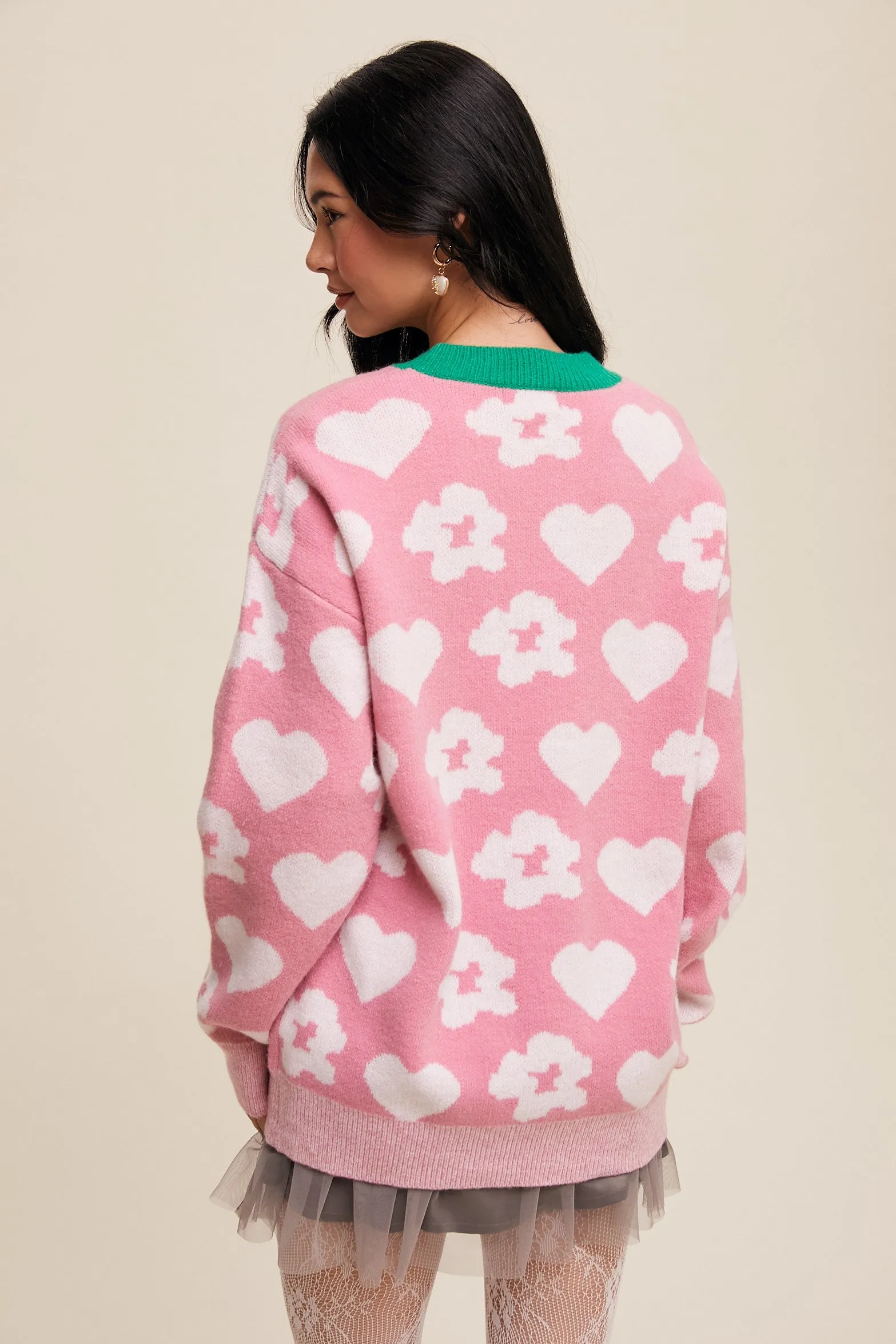 Pink Floral Heart Print Sweater sold by Pinkblush product image thumbnail 4