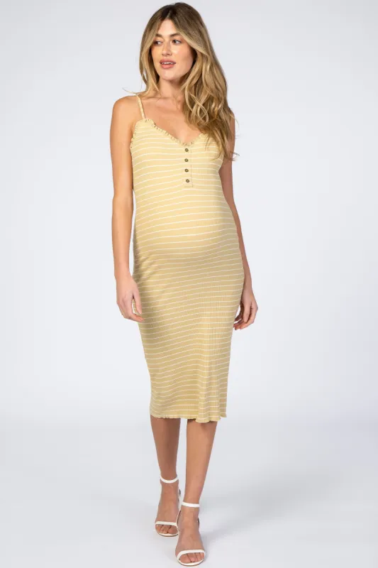 Yellow Striped Button Front Fitted Maternity Dress sold by Pinkblush