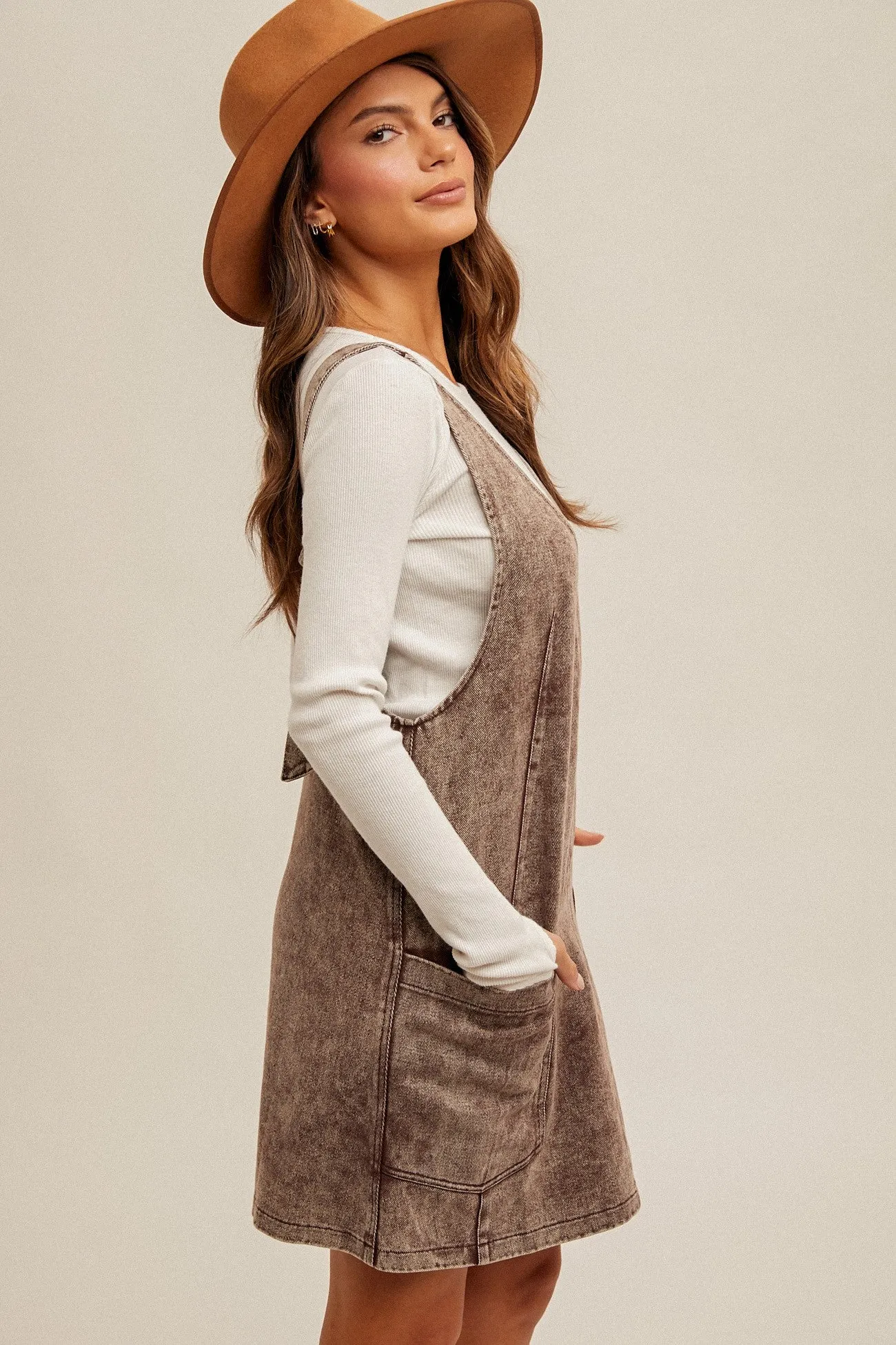Brown Wash Twill Overall Dress sold by Pinkblush product image thumbnail 3