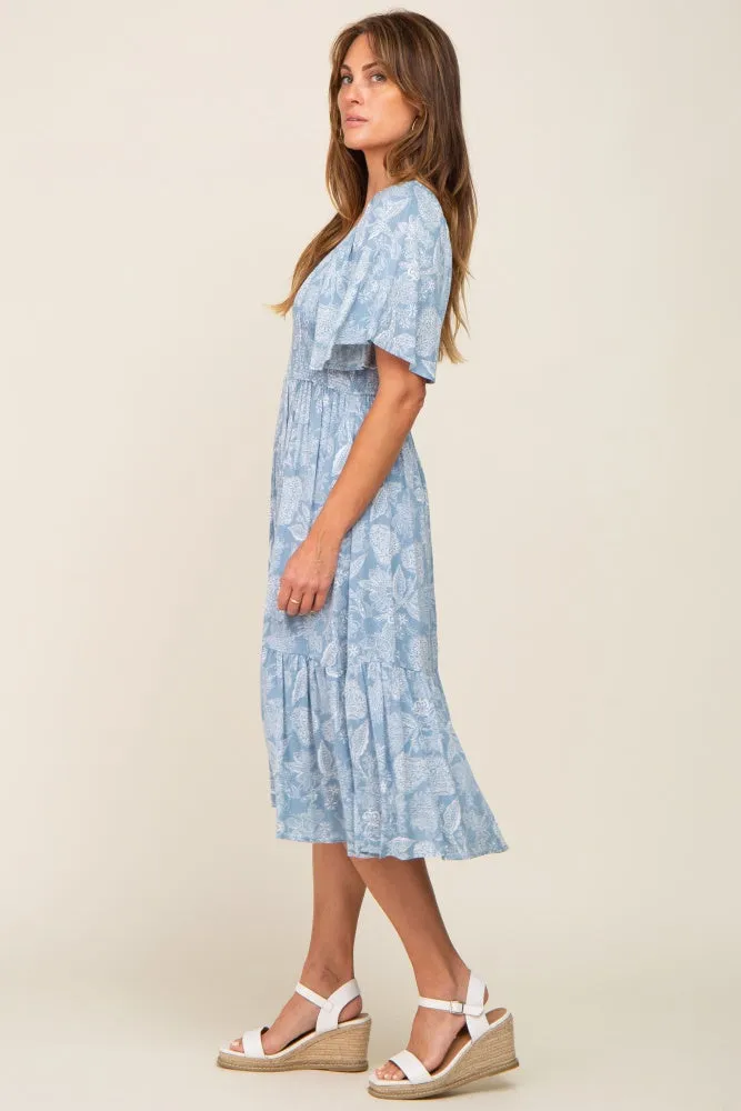 Blue Floral Smocked Midi Dress sold by Pinkblush product image thumbnail 2