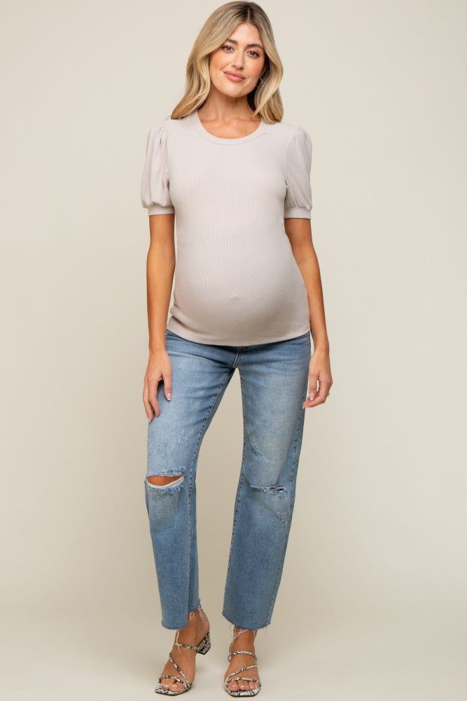 Beige Brushed Knit Tied Back Cutout Maternity Top sold by Pinkblush product image thumbnail 4