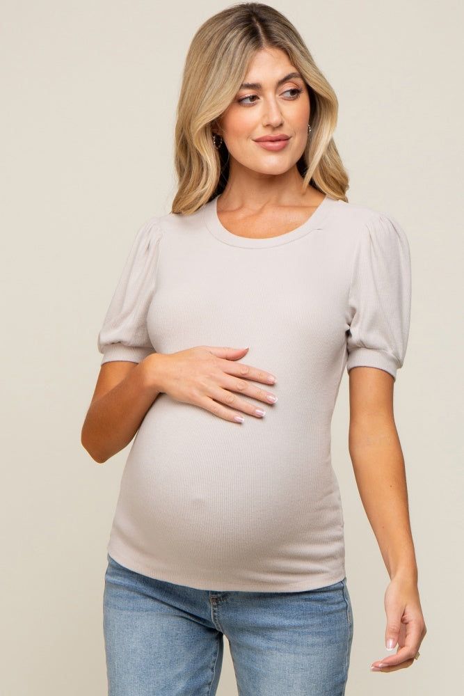 Beige Brushed Knit Tied Back Cutout Maternity Top sold by Pinkblush