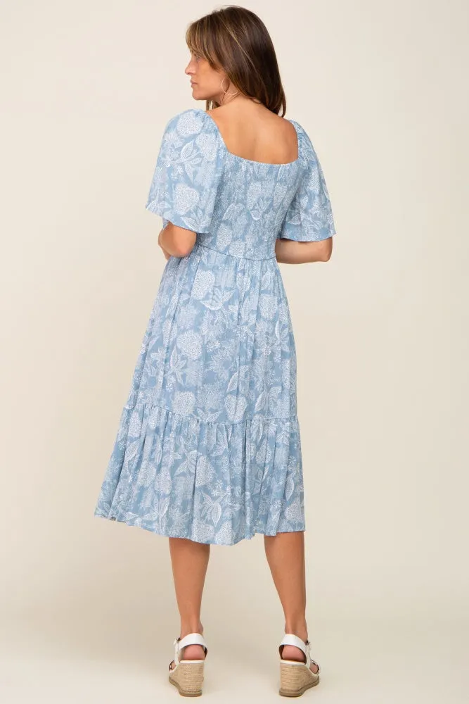 Blue Floral Smocked Midi Dress sold by Pinkblush product image thumbnail 3