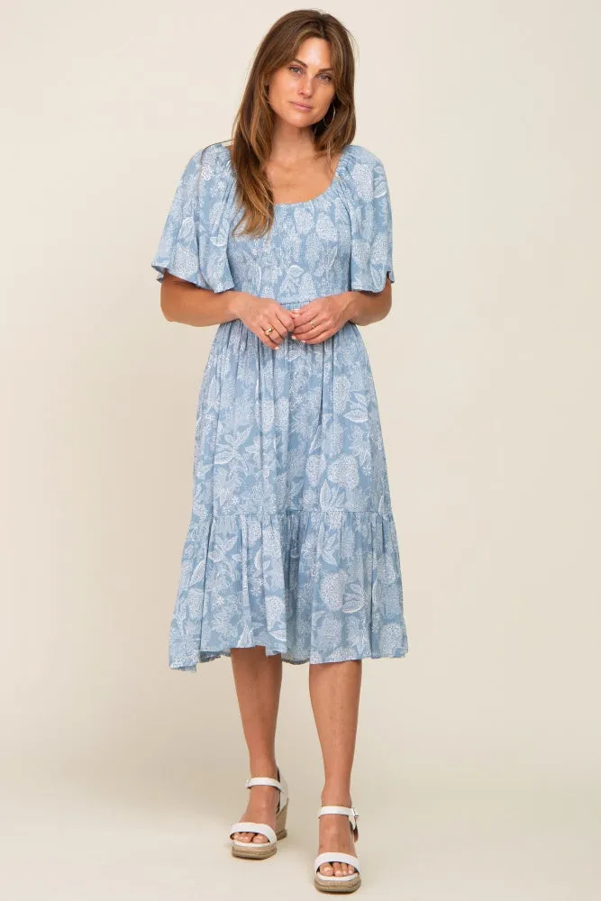 Blue Floral Smocked Midi Dress sold by Pinkblush product image thumbnail 4