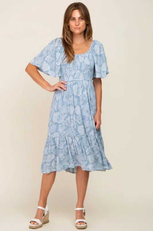 Blue Floral Smocked Midi Dress sold by Pinkblush