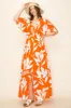 Orange Floral Double V-Neck Front Slit Maternity Maxi Dress sold by Pinkblush