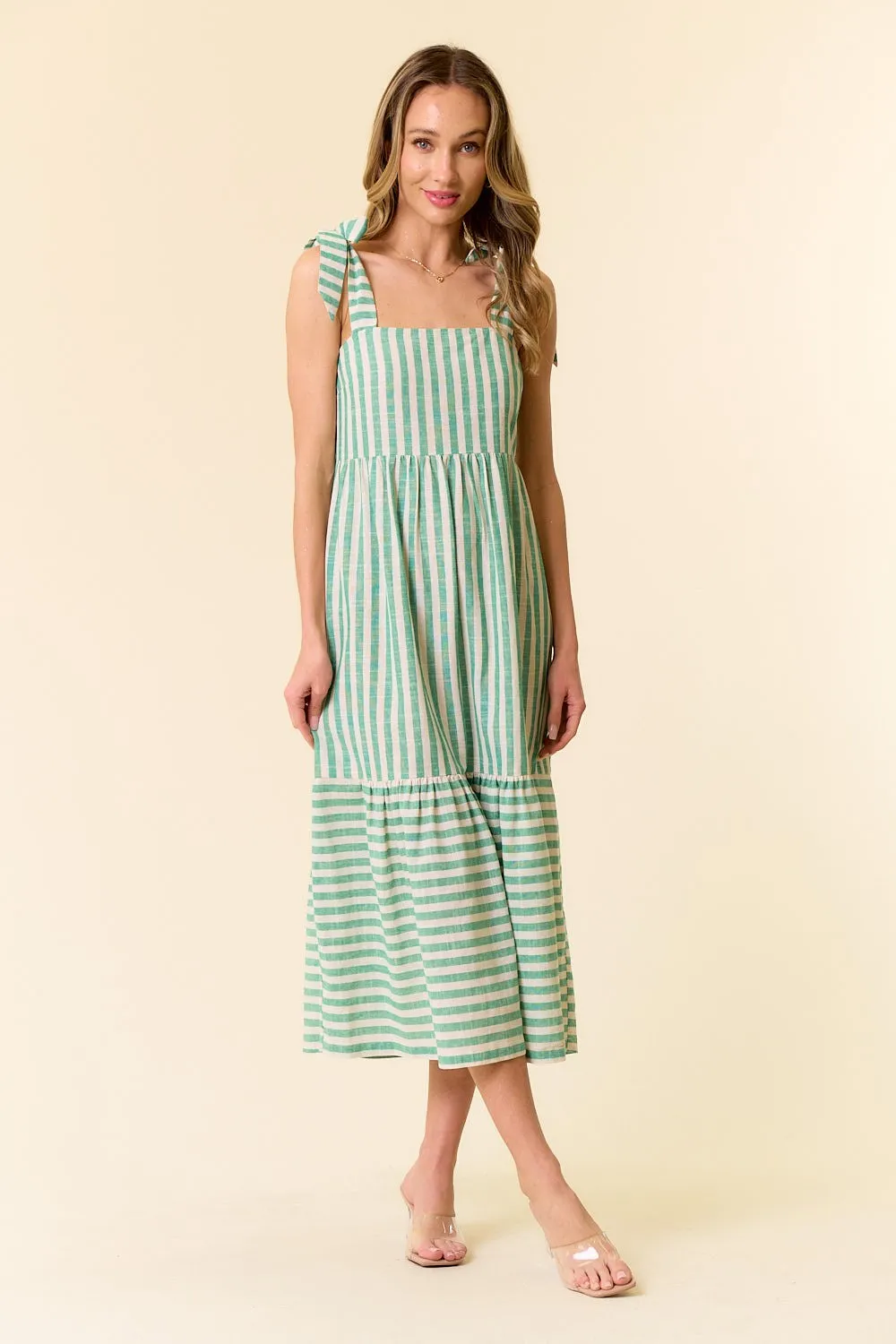 Jade Striped Shoulder Tie Maternity Midi Dress sold by Pinkblush product image thumbnail 5