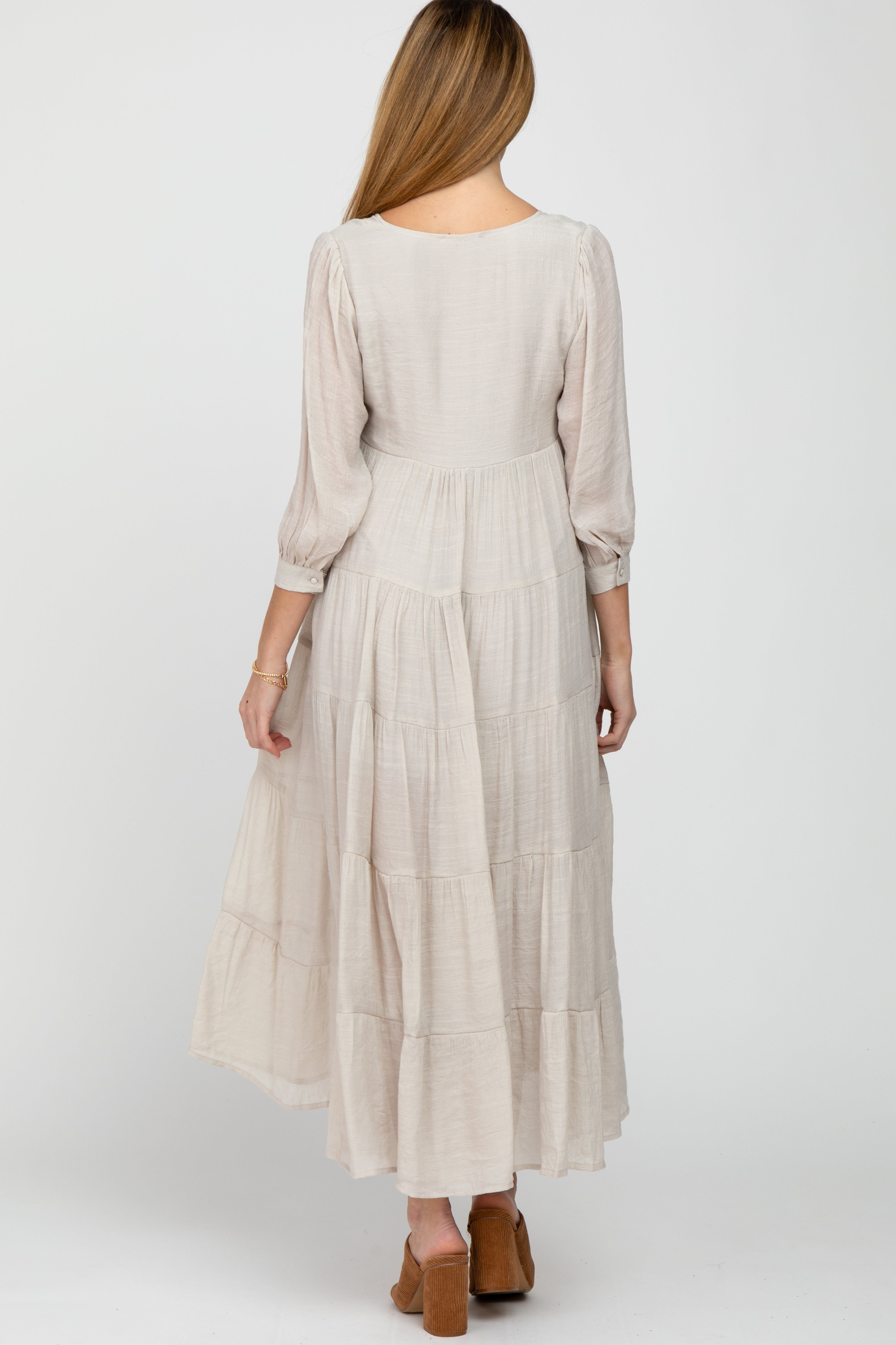 Ivory Button Front Tiered Maternity Maxi Dress sold by Pinkblush product image thumbnail 4