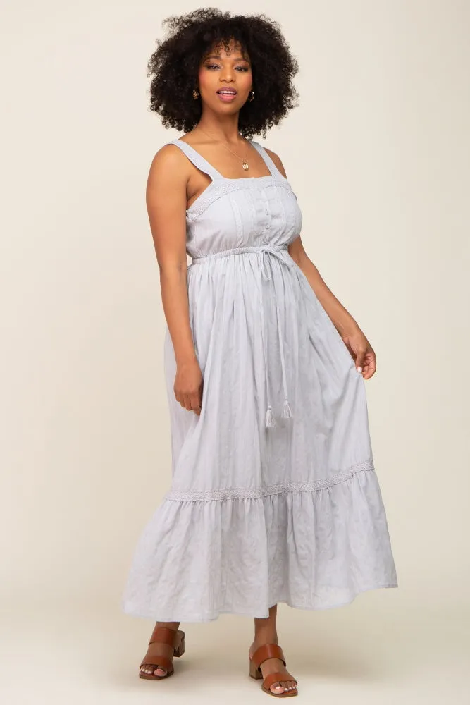 Grey Crochet Trim Button Front Midi Dress sold by Pinkblush product image thumbnail 4